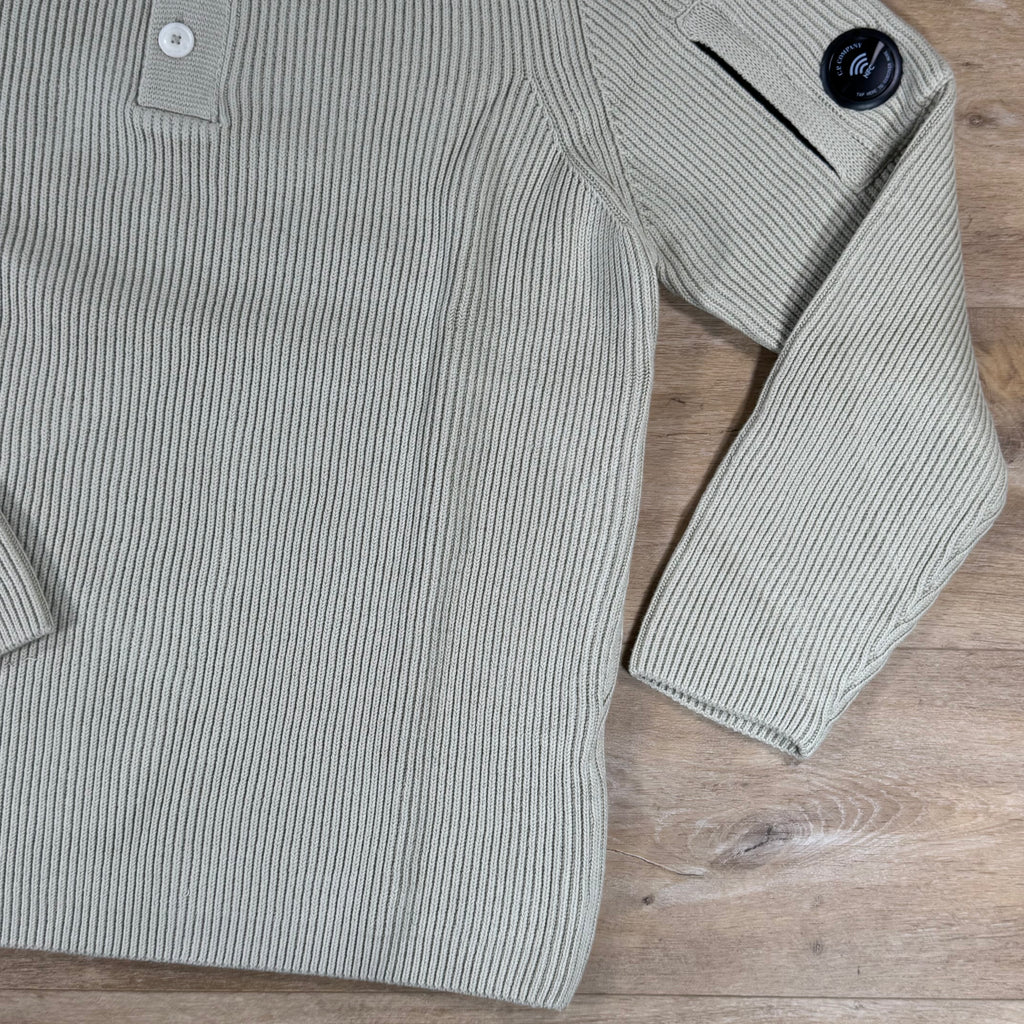 C.P. Company Full Rib Cotton Half Button Lens Sweater in Silver Birch