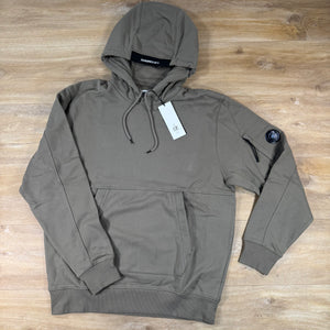 C.P. Company Diagonal Raised Fleece Lens Hoodie in Fallen Rock - Beige