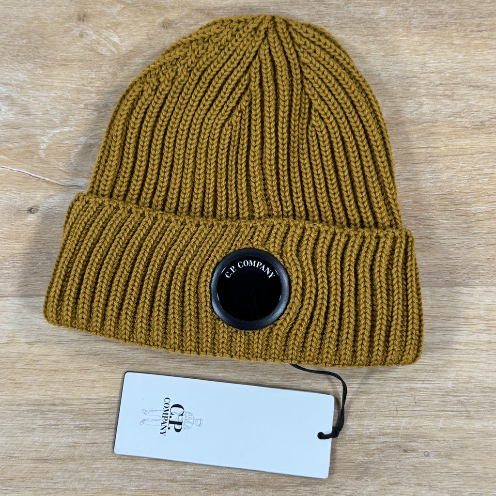 C.P. Company Extra Fine Merino Wool Lens Beanie in Buck Thorn Brown