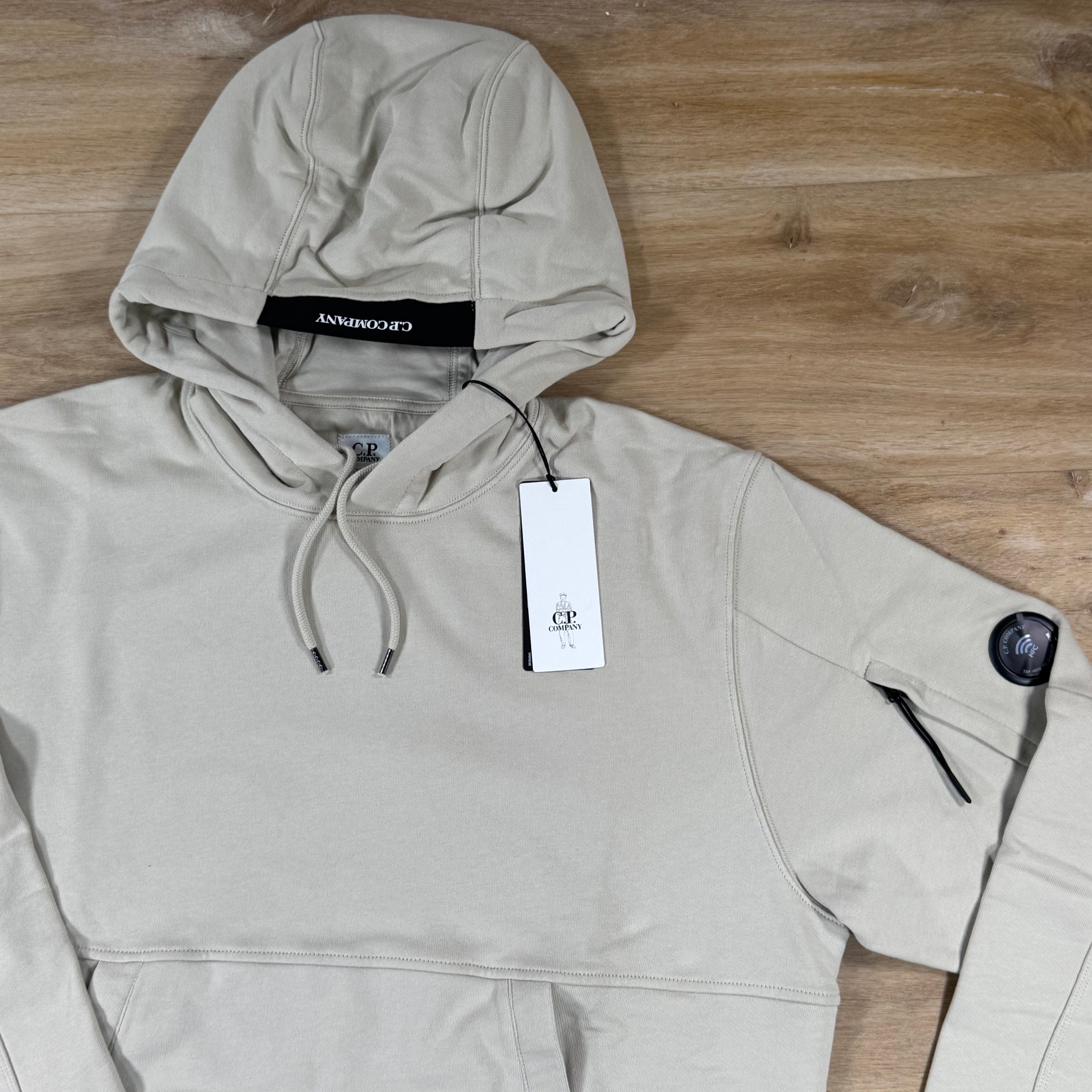 C.P. Company Diagonal Raised Fleece Lens Hoodie in Silver Birch
