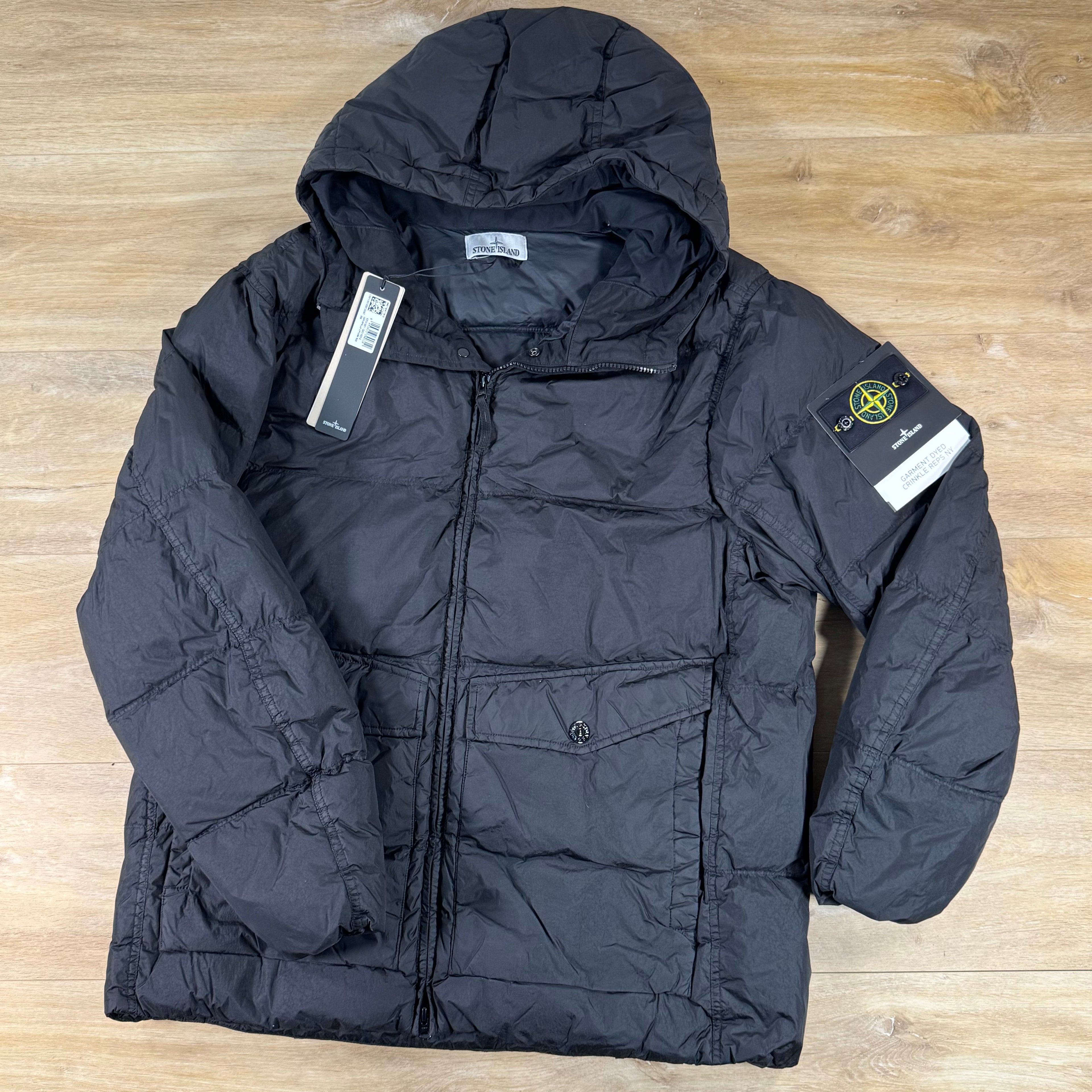 Stone Island Crinkle Reps NY Nylon Down Jacket in Black