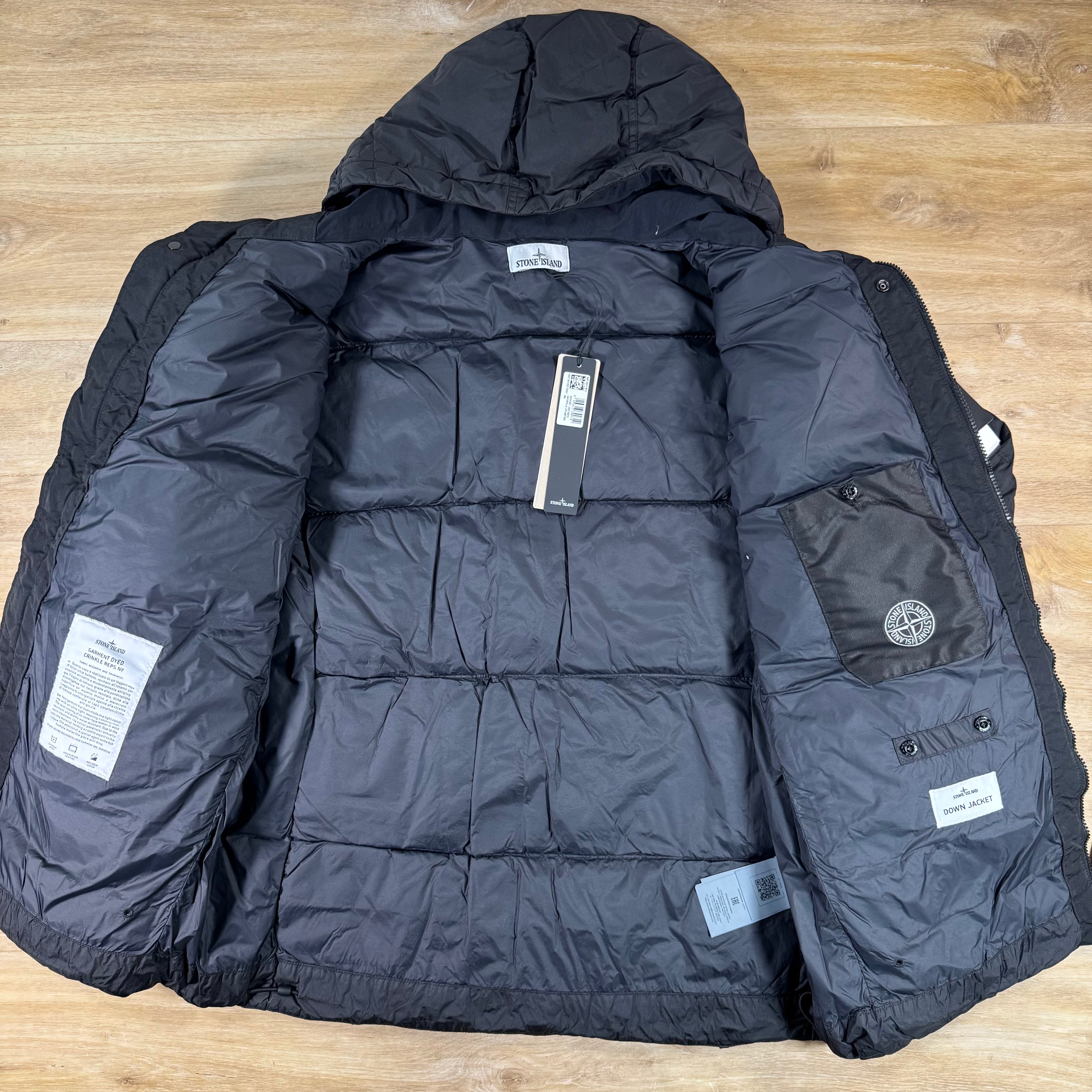 Stone Island Crinkle Reps NY Nylon Down Jacket in Black