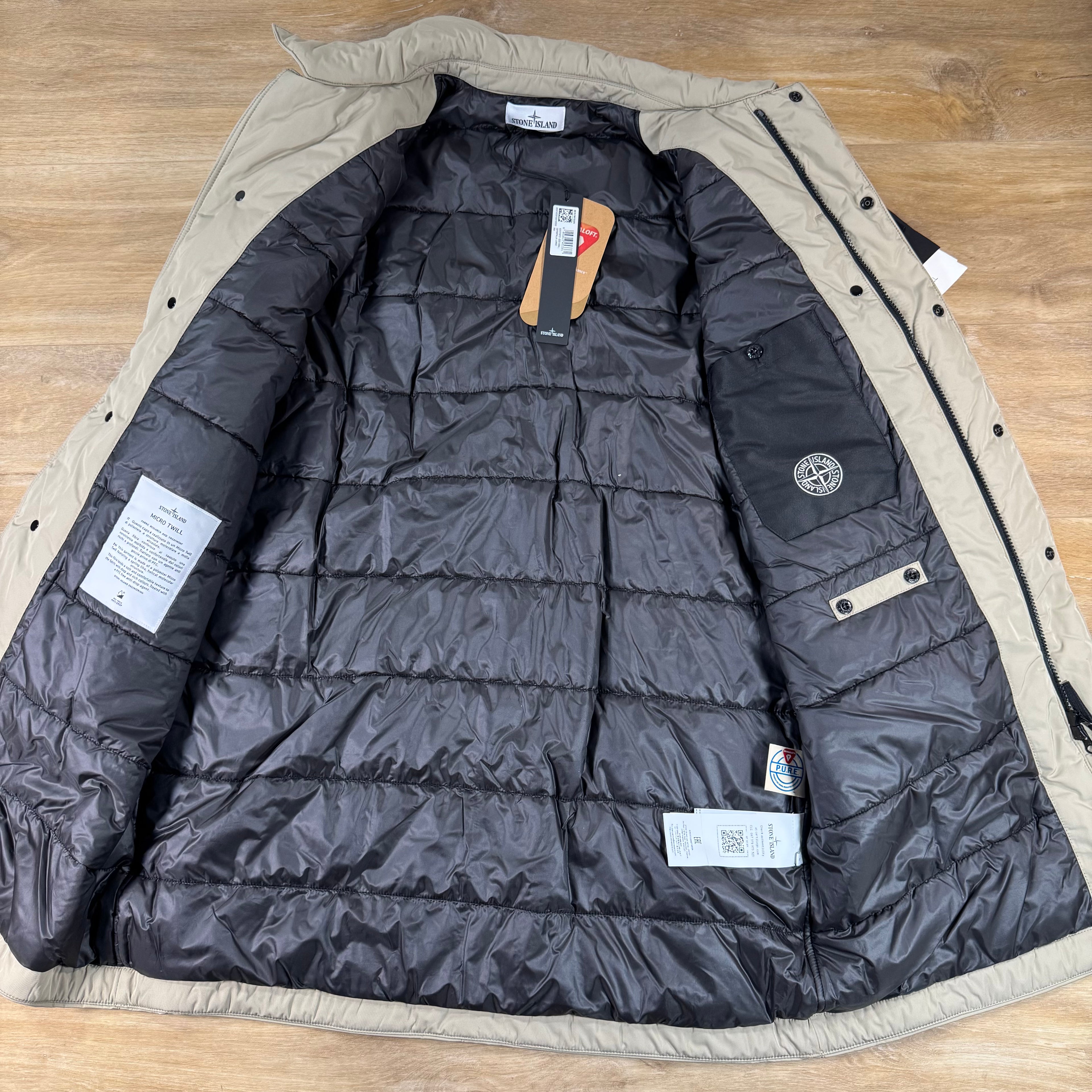 Stone Island Micro Twill Padded Car Coat in Desert