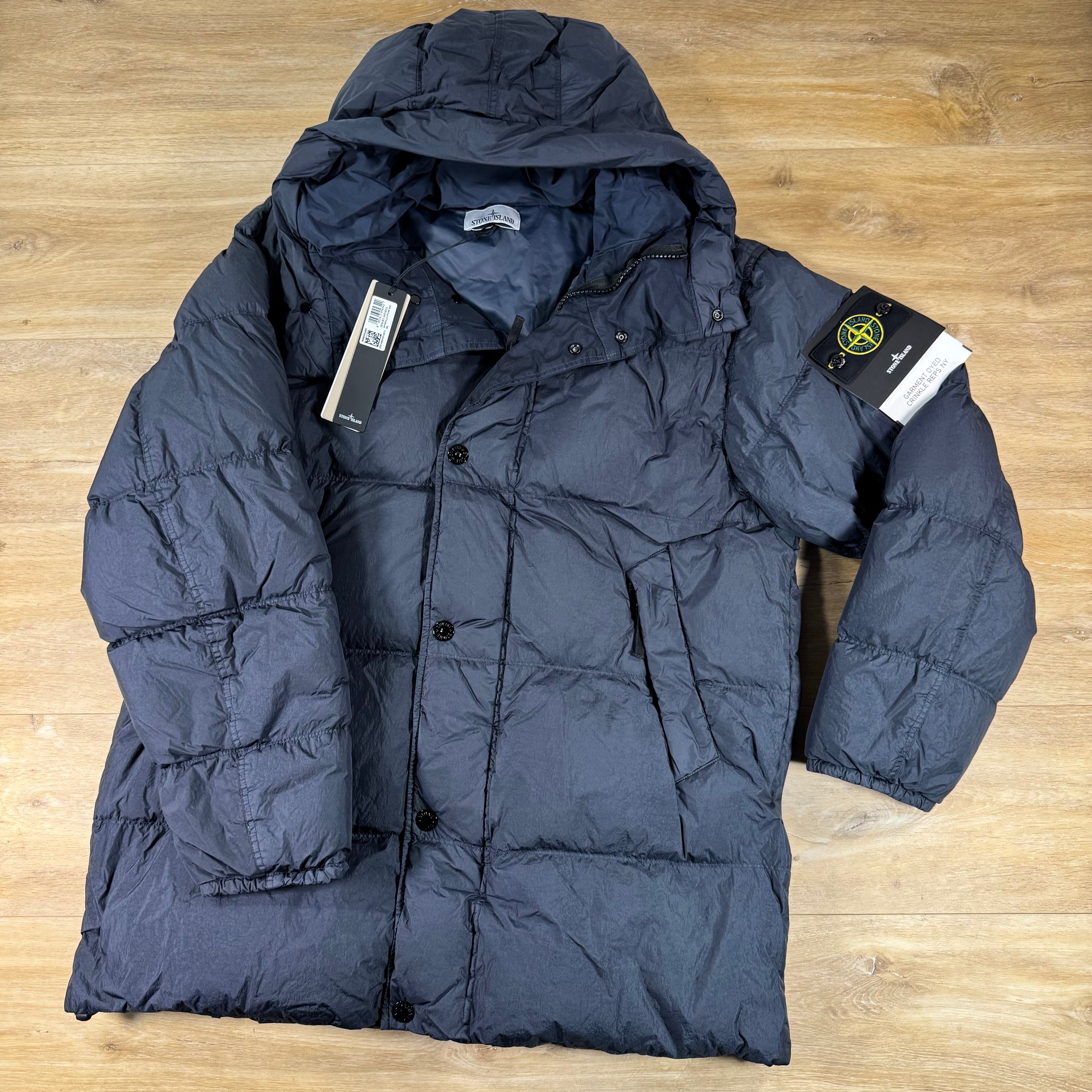 Stone Island Crinkle Reps NY Nylon Down Parka in Navy