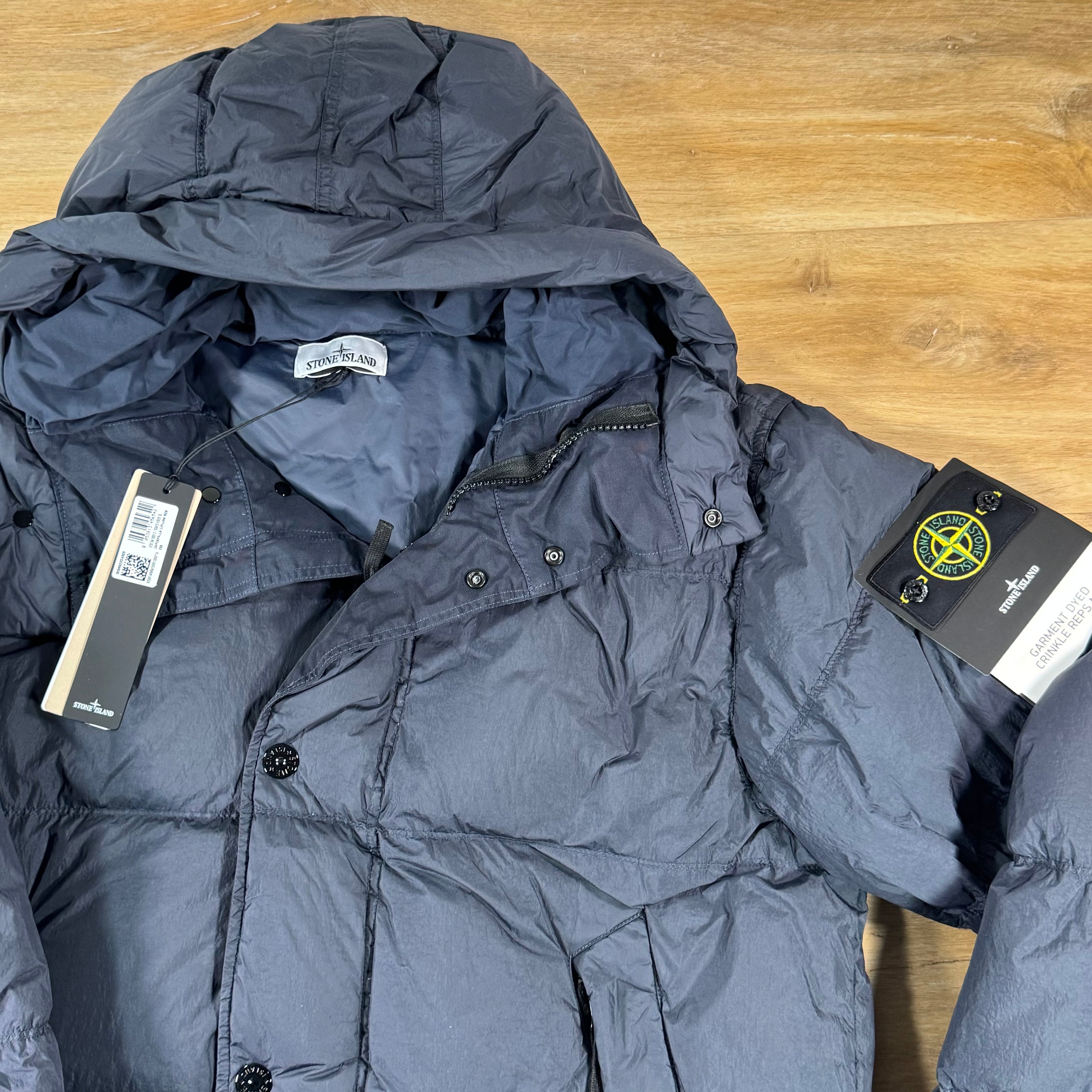 Stone Island Crinkle Reps NY Nylon Down Parka in Navy
