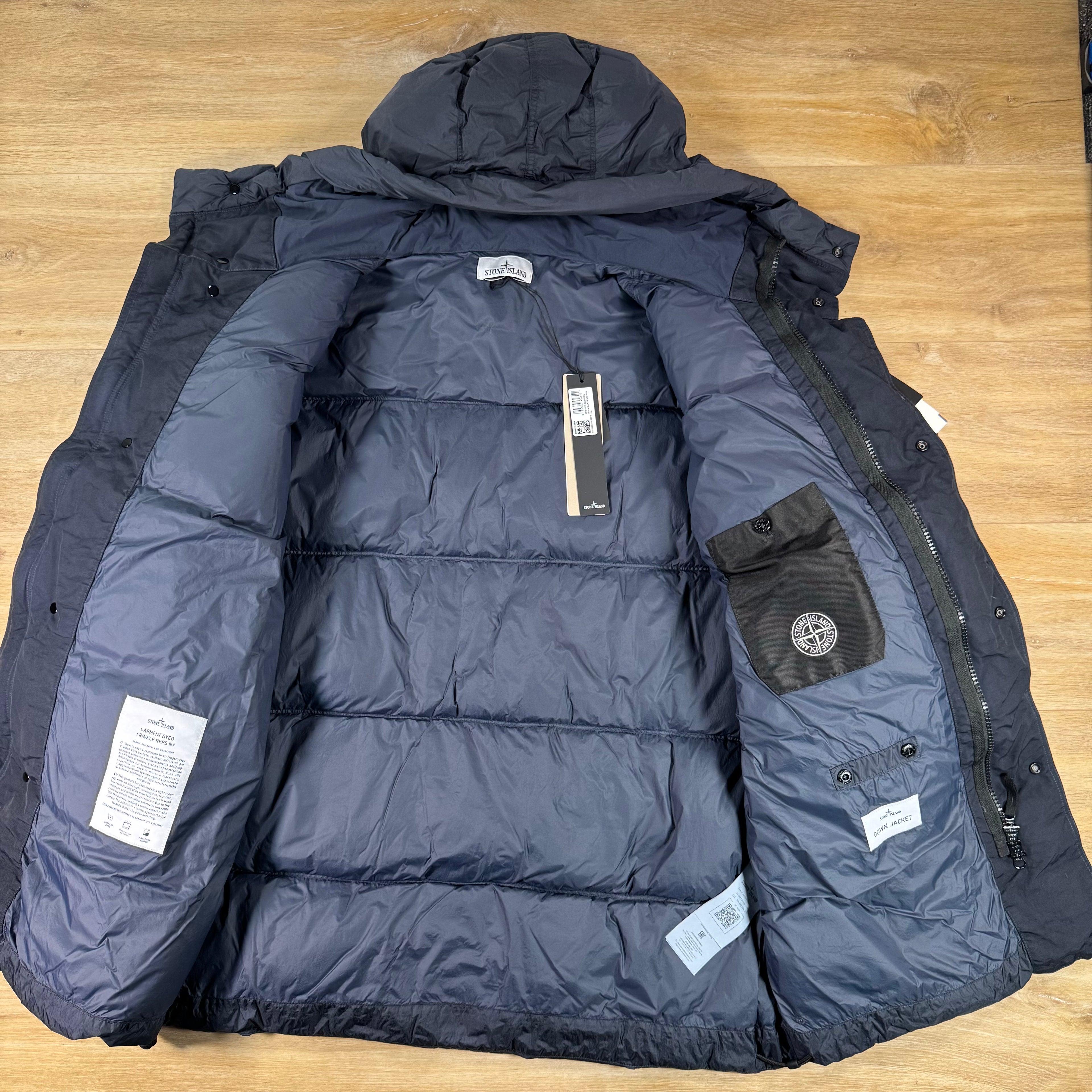 Stone Island Crinkle Reps NY Nylon Down Parka in Navy