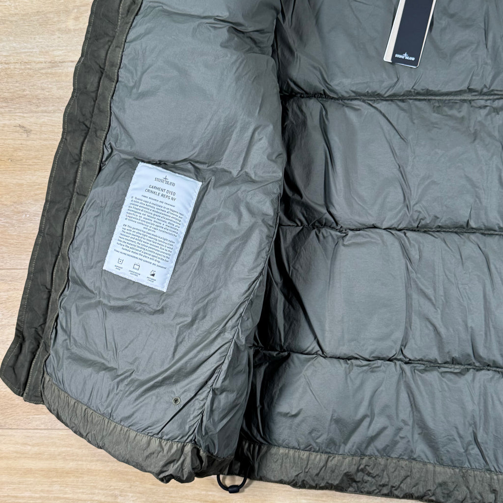 Stone Island Crinkle Reps NY Nylon Down Jacket in Military Green