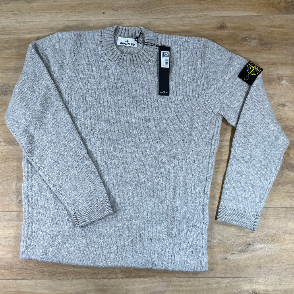 Stone Island Ribbed Wool Crewneck Sweatshirt in Grey Melange