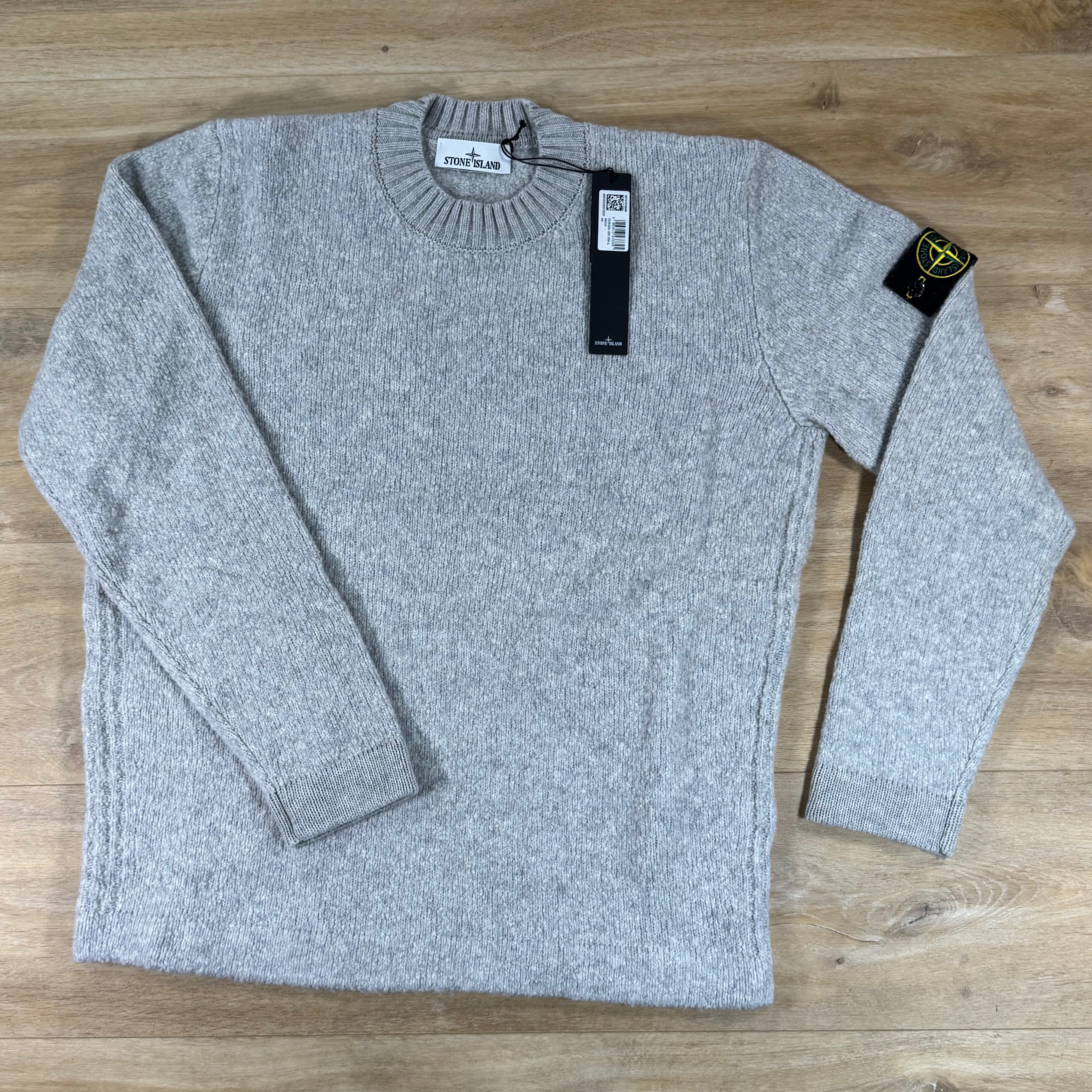 Stone Island Ribbed Wool Crewneck Sweatshirt in Grey Melange