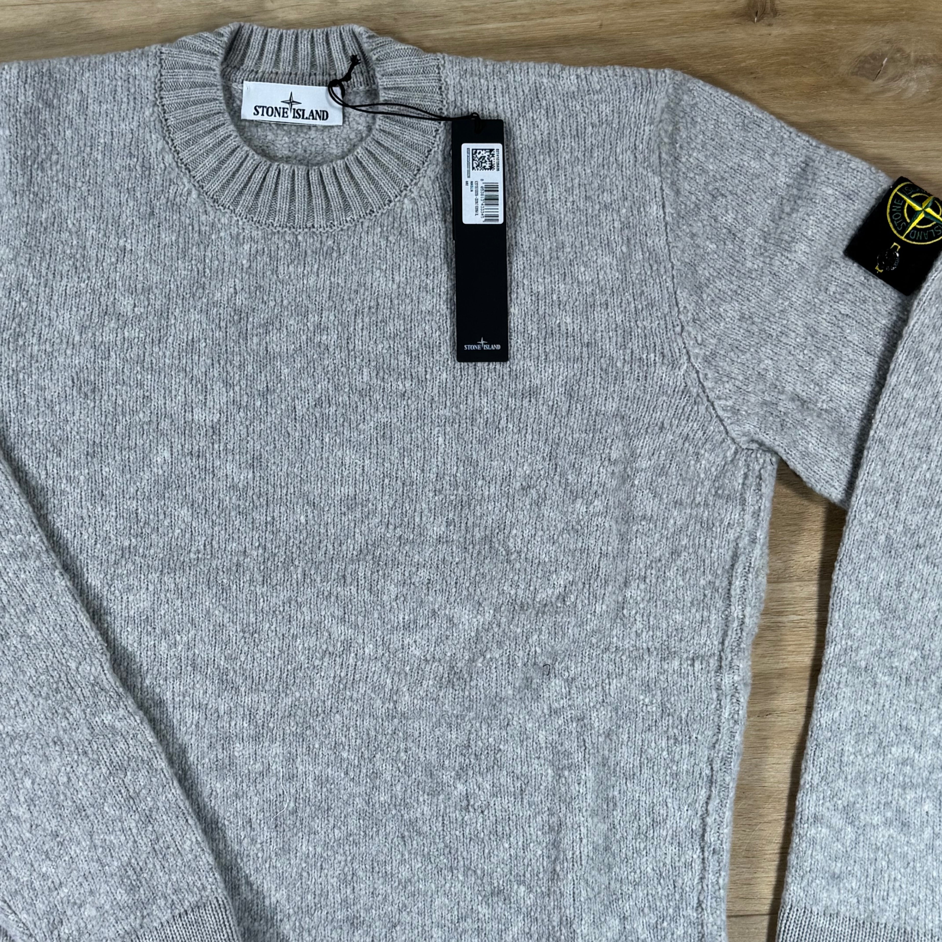 Stone Island Ribbed Wool Crewneck Sweatshirt in Grey Melange