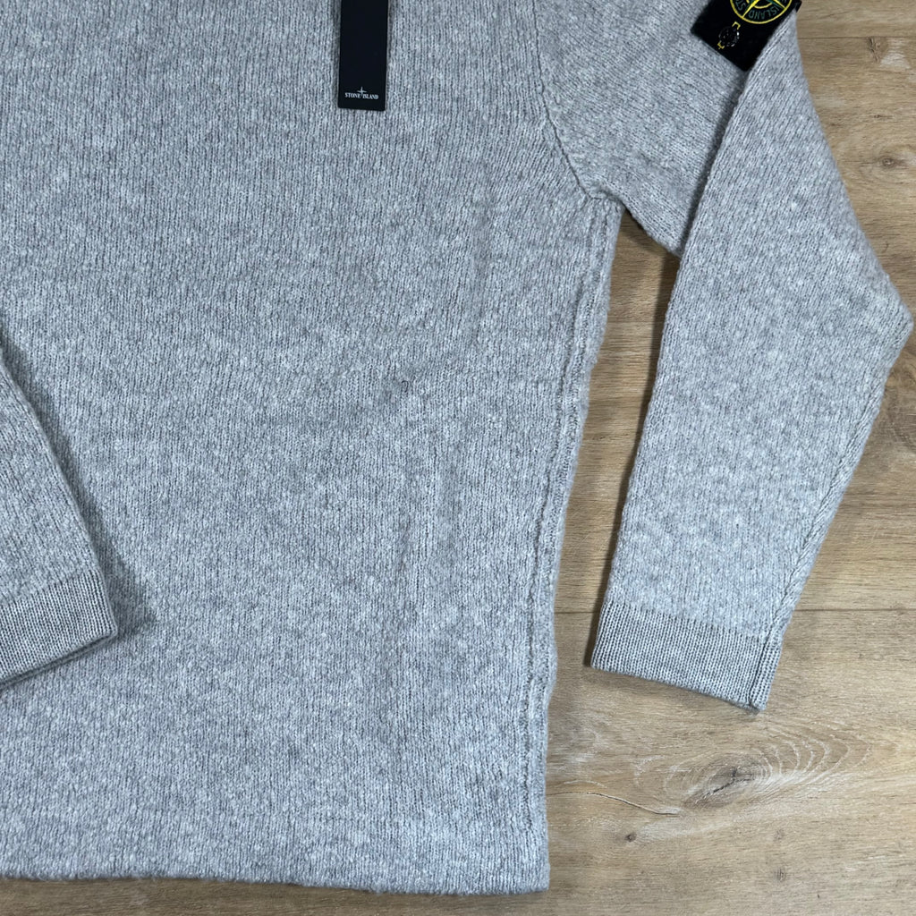 Stone Island Ribbed Wool Crewneck Sweatshirt in Grey Melange