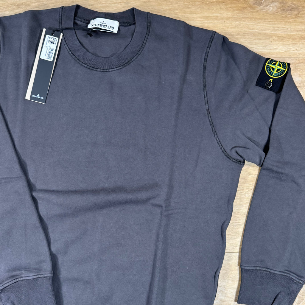Stone Island Organic Cotton Fleece Crewneck Sweatshirt in Lead Grey