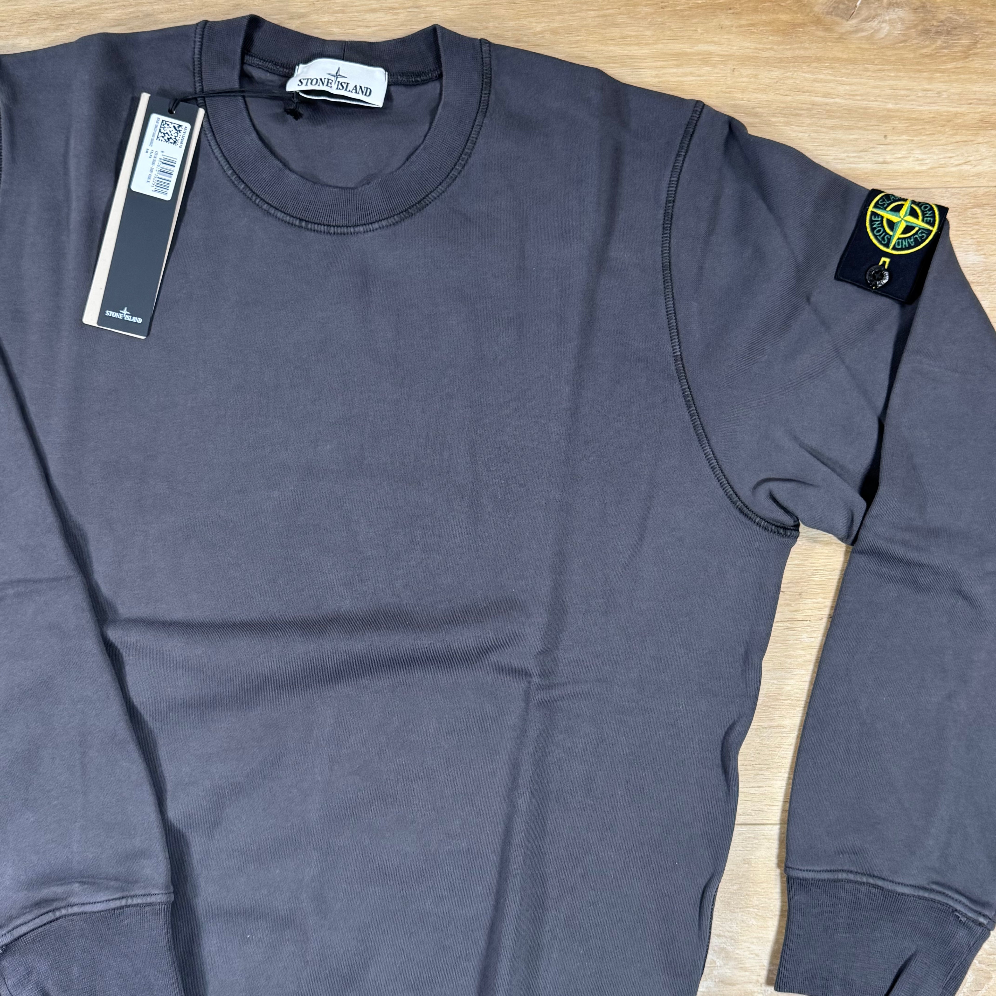Stone Island Organic Cotton Fleece Crewneck Sweatshirt in Lead Grey