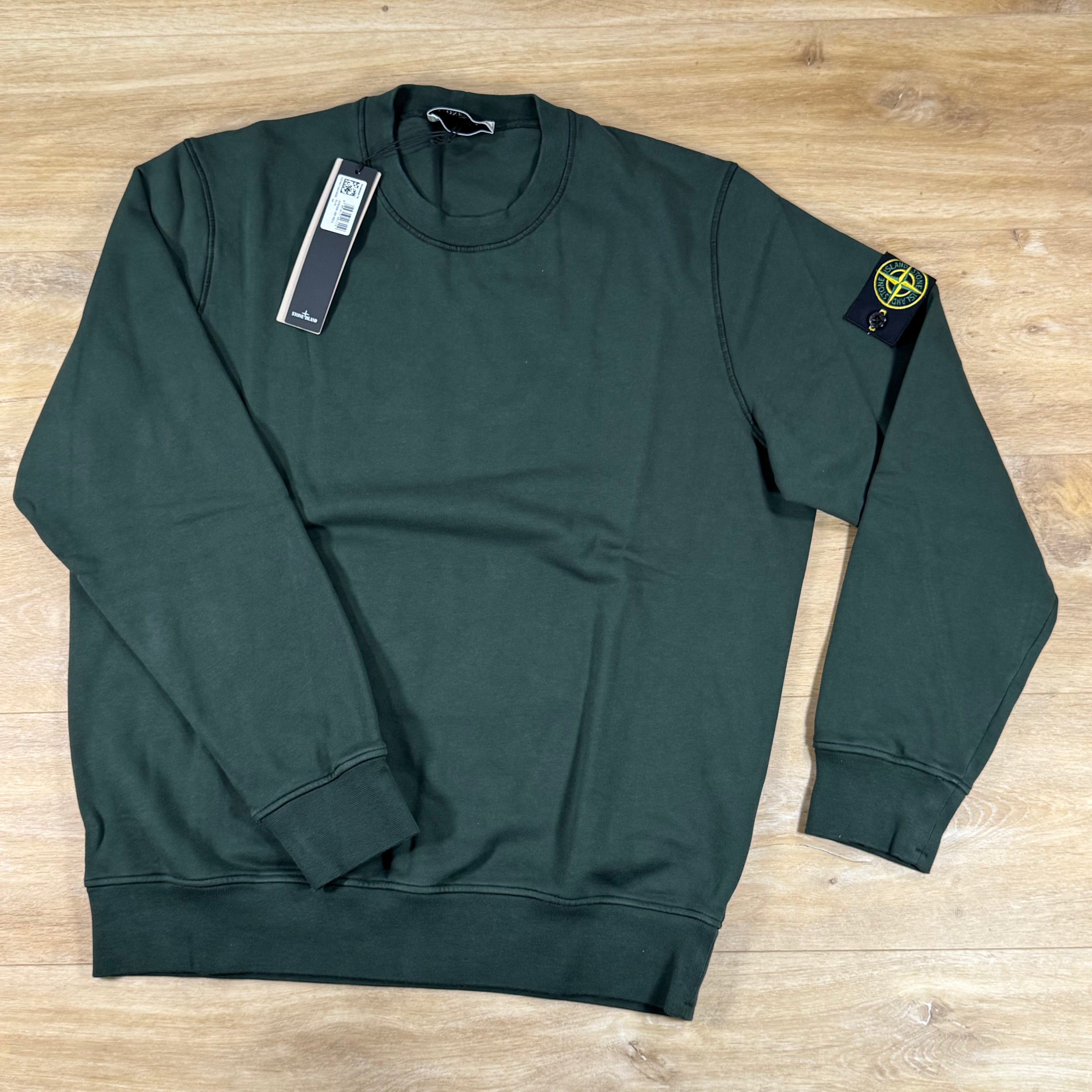 Stone Island Organic Cotton Fleece Crewneck Sweatshirt in Juniper Green