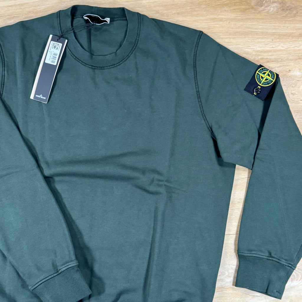 Stone Island Organic Cotton Fleece Crewneck Sweatshirt in Juniper Green