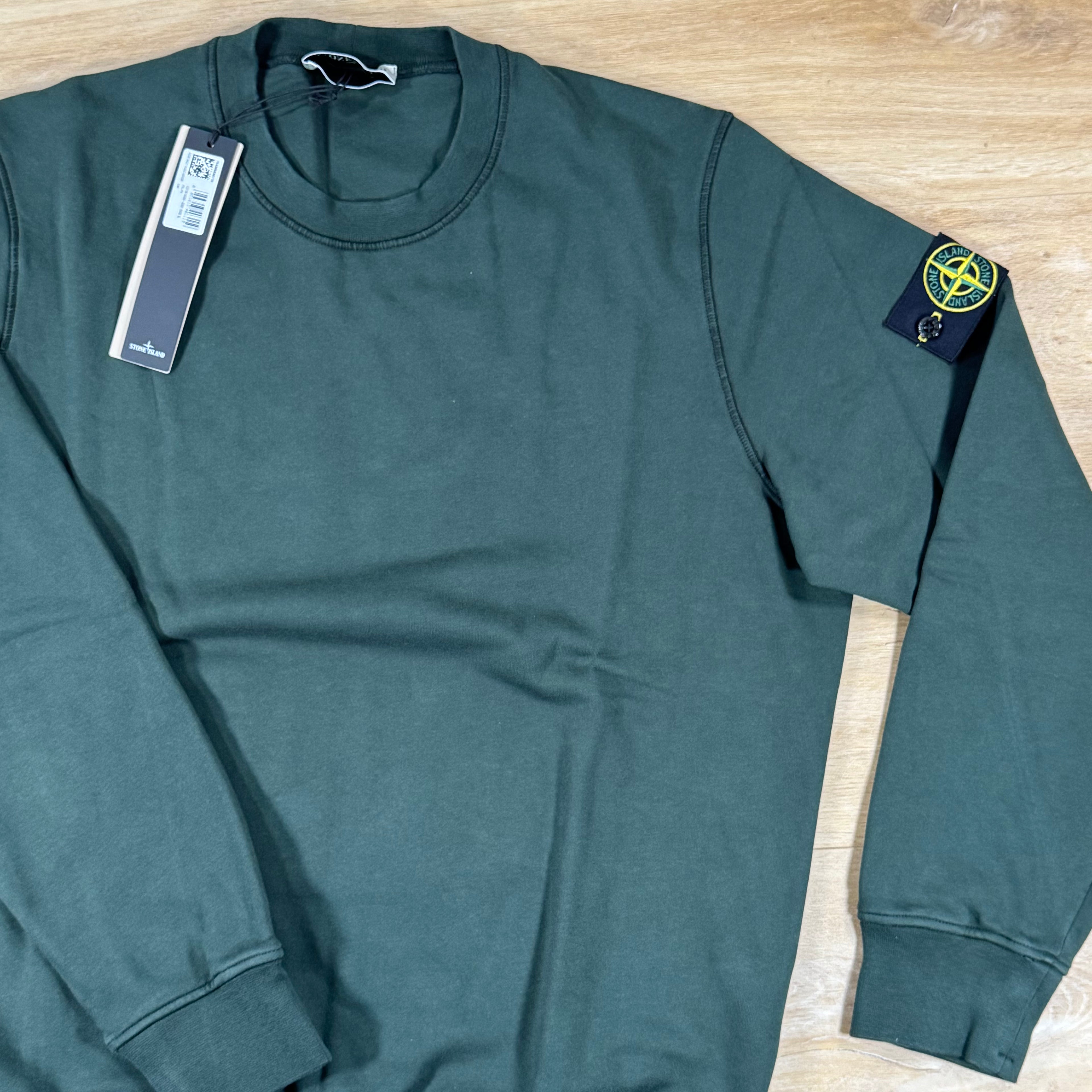 Stone Island Organic Cotton Fleece Crewneck Sweatshirt in Juniper Green