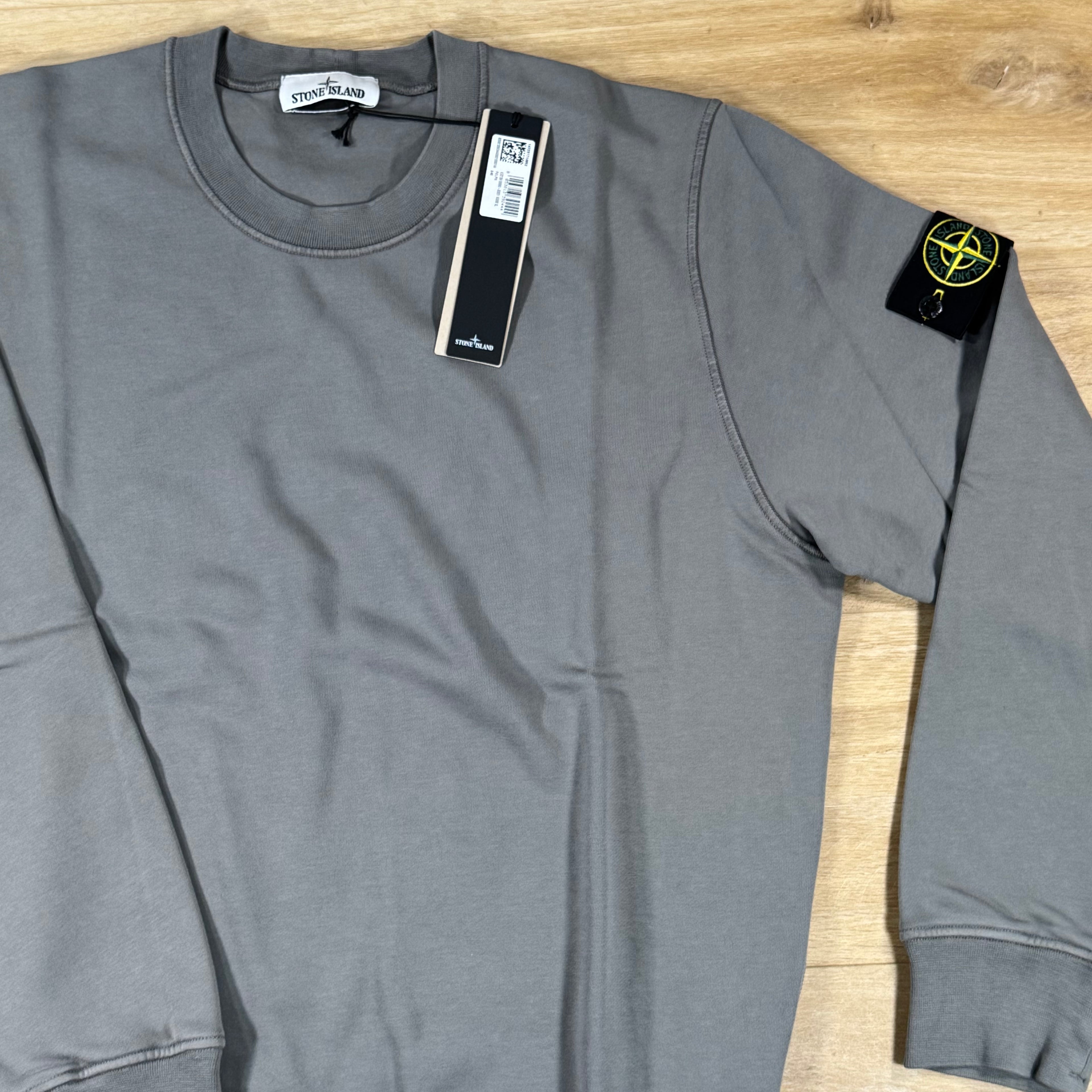 Stone Island Organic Cotton Fleece Crewneck Sweatshirt in Cement