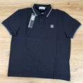 Stone Island Striped Collar Patch Logo Polo Shirt in Black