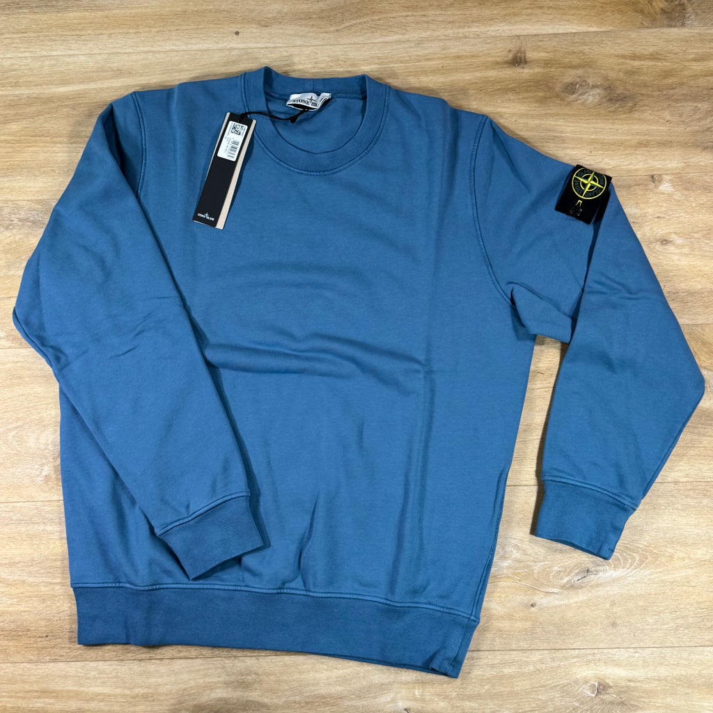 Stone Island Organic Cotton Fleece Crewneck Sweatshirt in Steel Blue