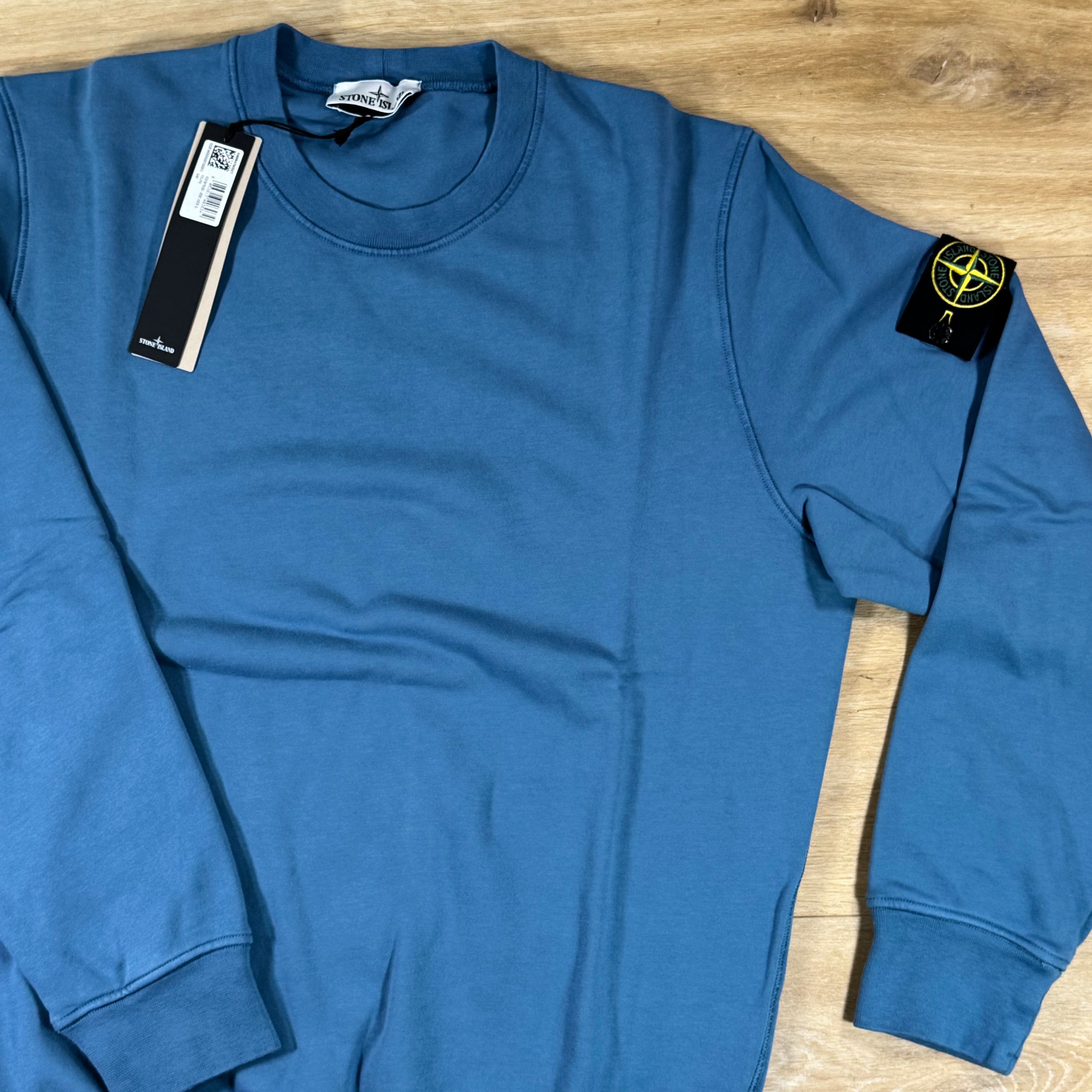 Stone Island Organic Cotton Fleece Crewneck Sweatshirt in Steel Blue