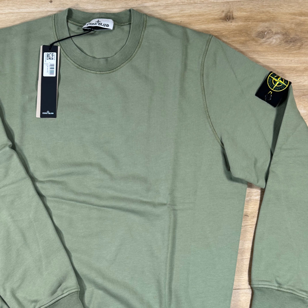 Stone Island Organic Cotton Fleece Crewneck Sweatshirt in Sage Green