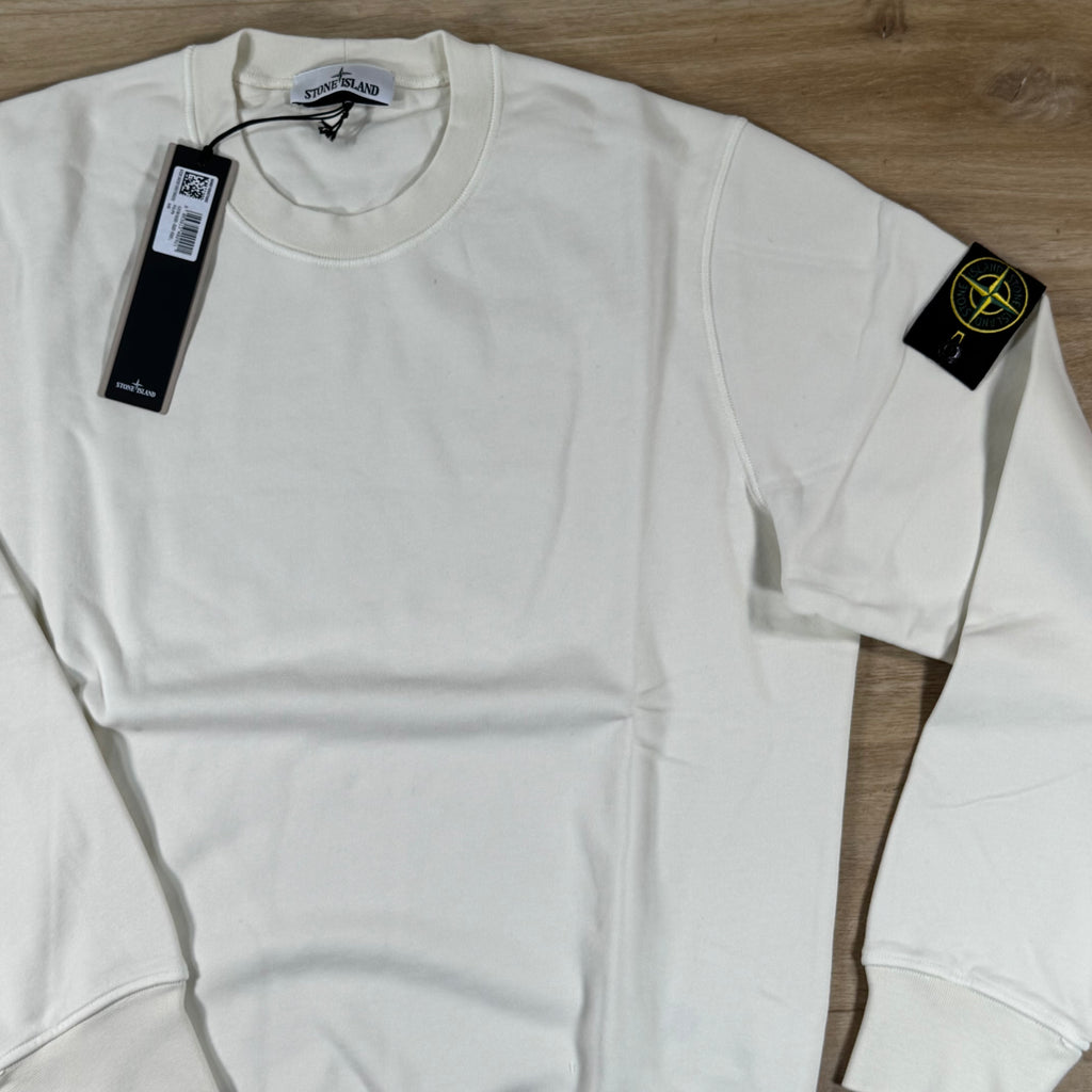 Stone Island Organic Cotton Fleece Crewneck Sweatshirt in Ivory