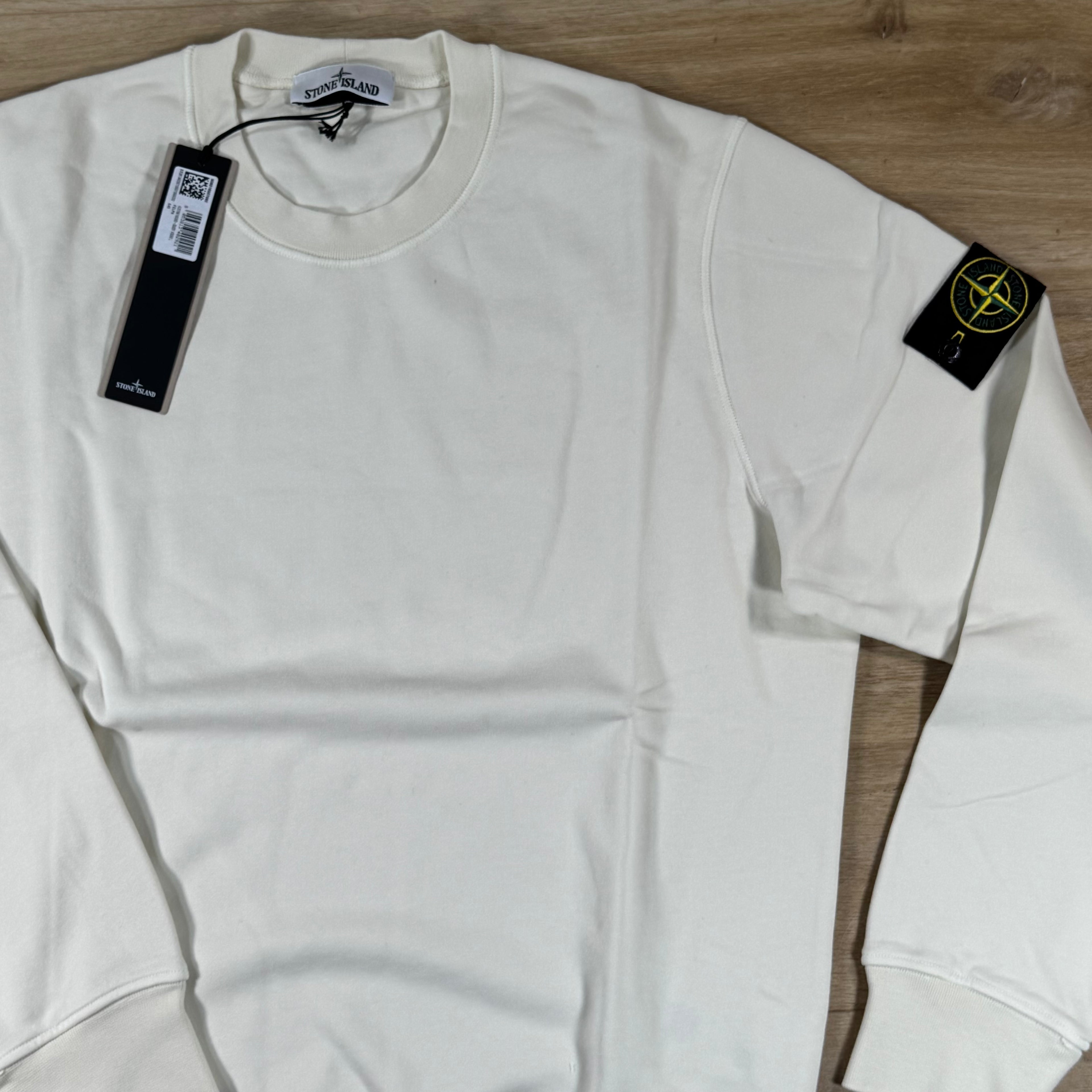 Stone Island Organic Cotton Fleece Crewneck Sweatshirt in Ivory