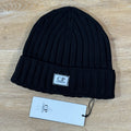 C.P. Company Extra Fine Merino Wool Logo Beanie in Black