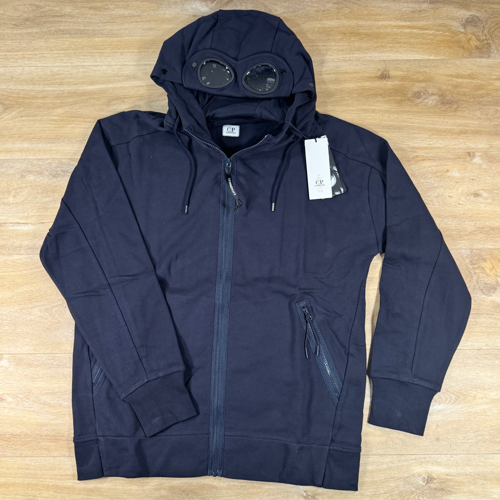C.P. Company Diagonal Raised Fleece Goggle Hoodie in Navy