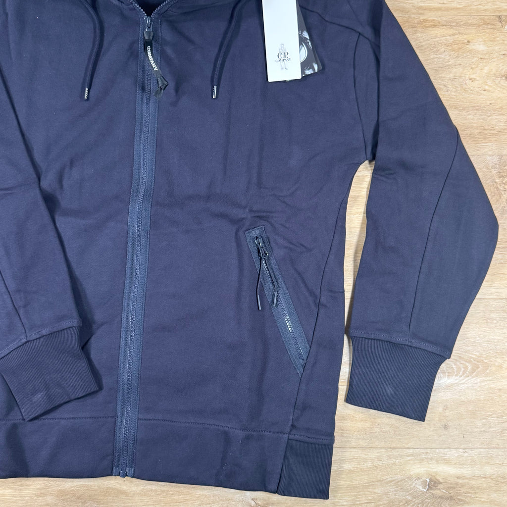 C.P. Company Diagonal Raised Fleece Goggle Hoodie in Navy