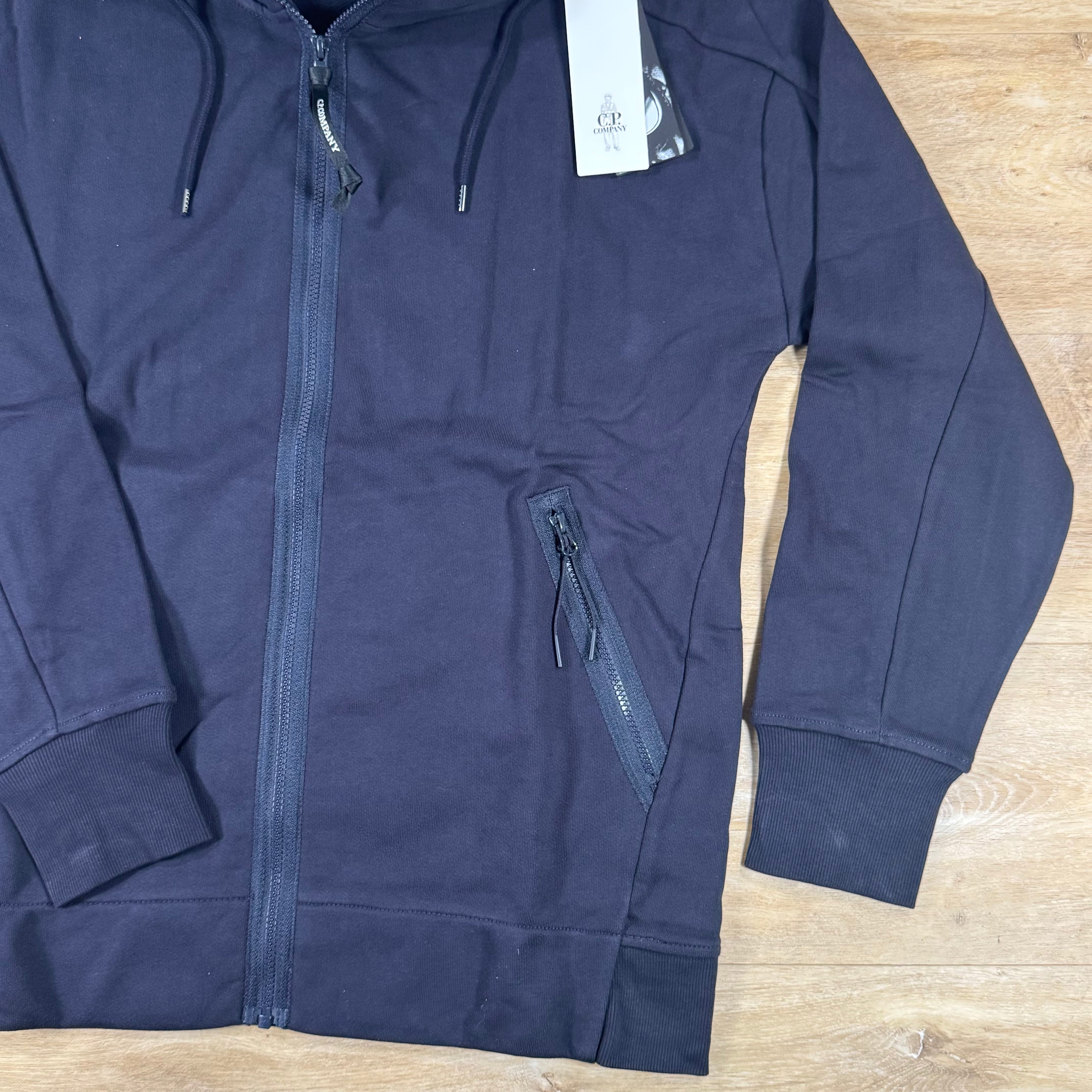 C.P. Company Diagonal Raised Fleece Goggle Hoodie in Navy