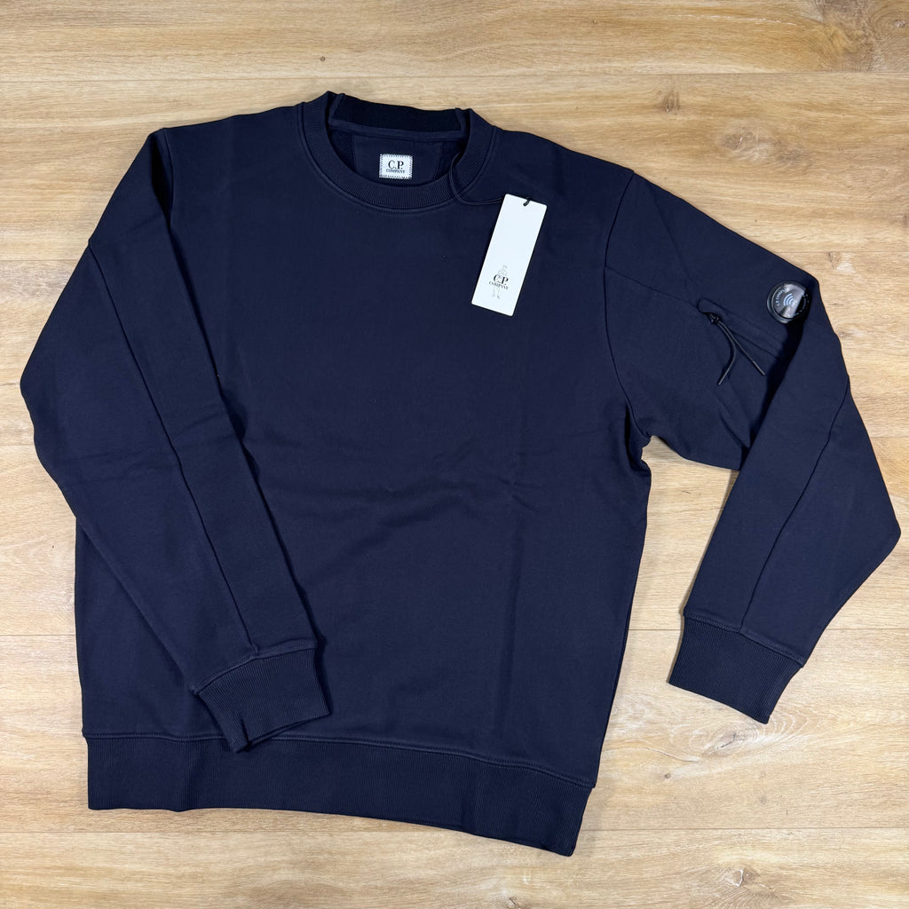 C.P. Company Diagonal Raised Fleece Crewneck Lens Sweatshirt in Navy