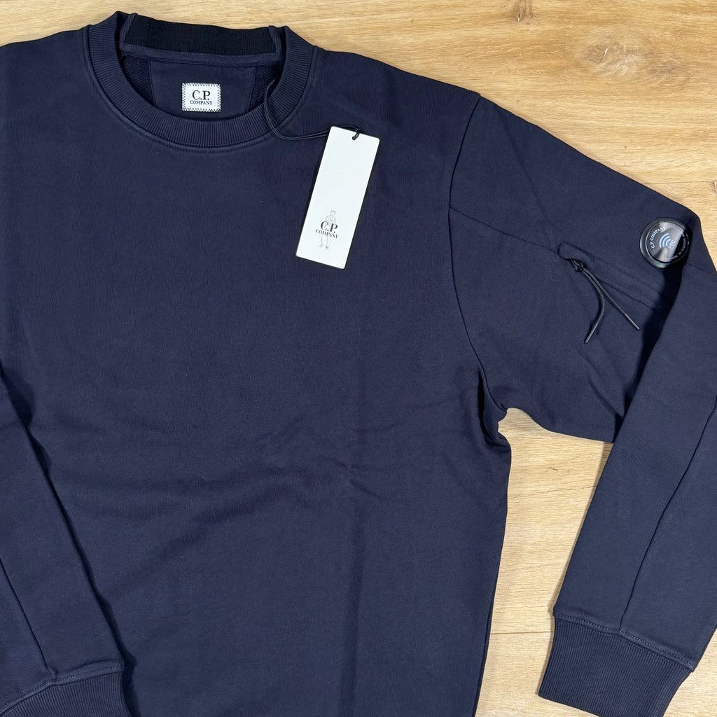 C.P. Company Diagonal Raised Fleece Crewneck Lens Sweatshirt in Navy