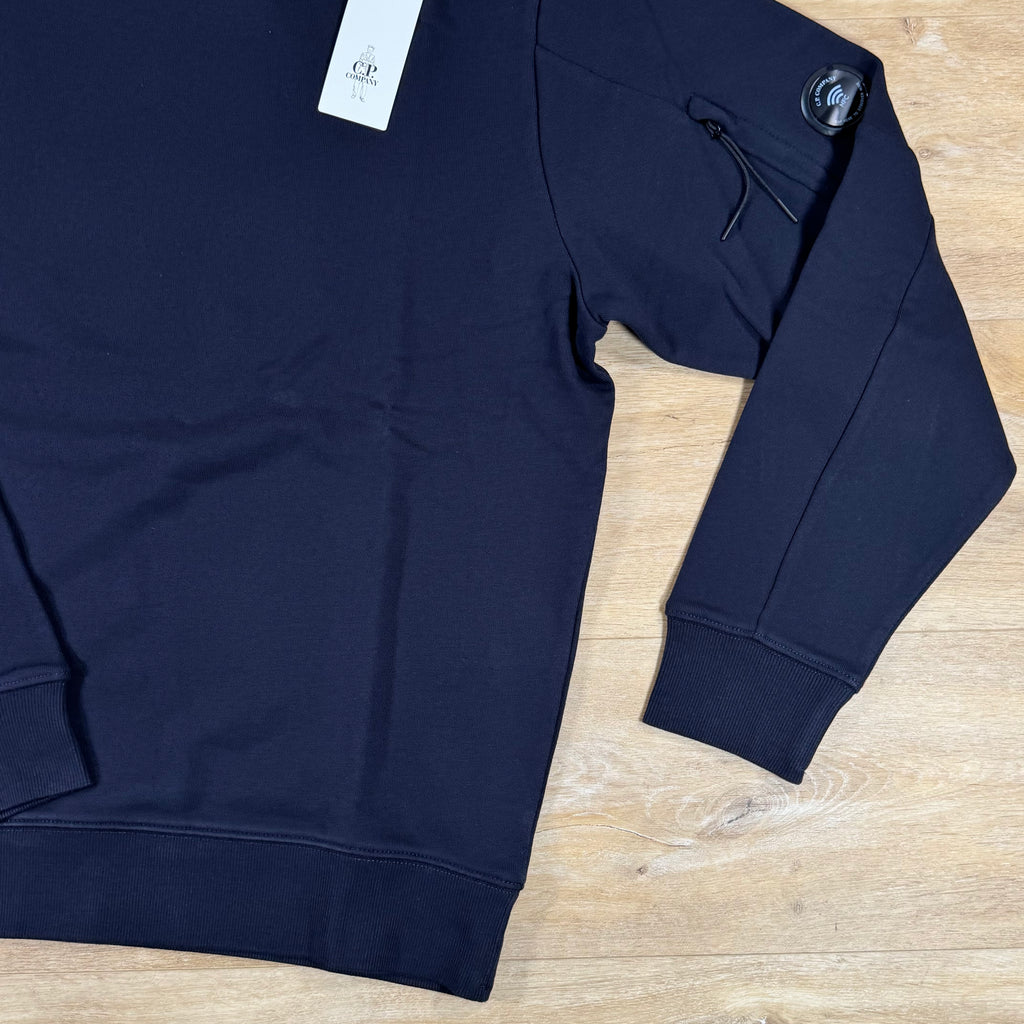 C.P. Company Diagonal Raised Fleece Crewneck Lens Sweatshirt in Navy