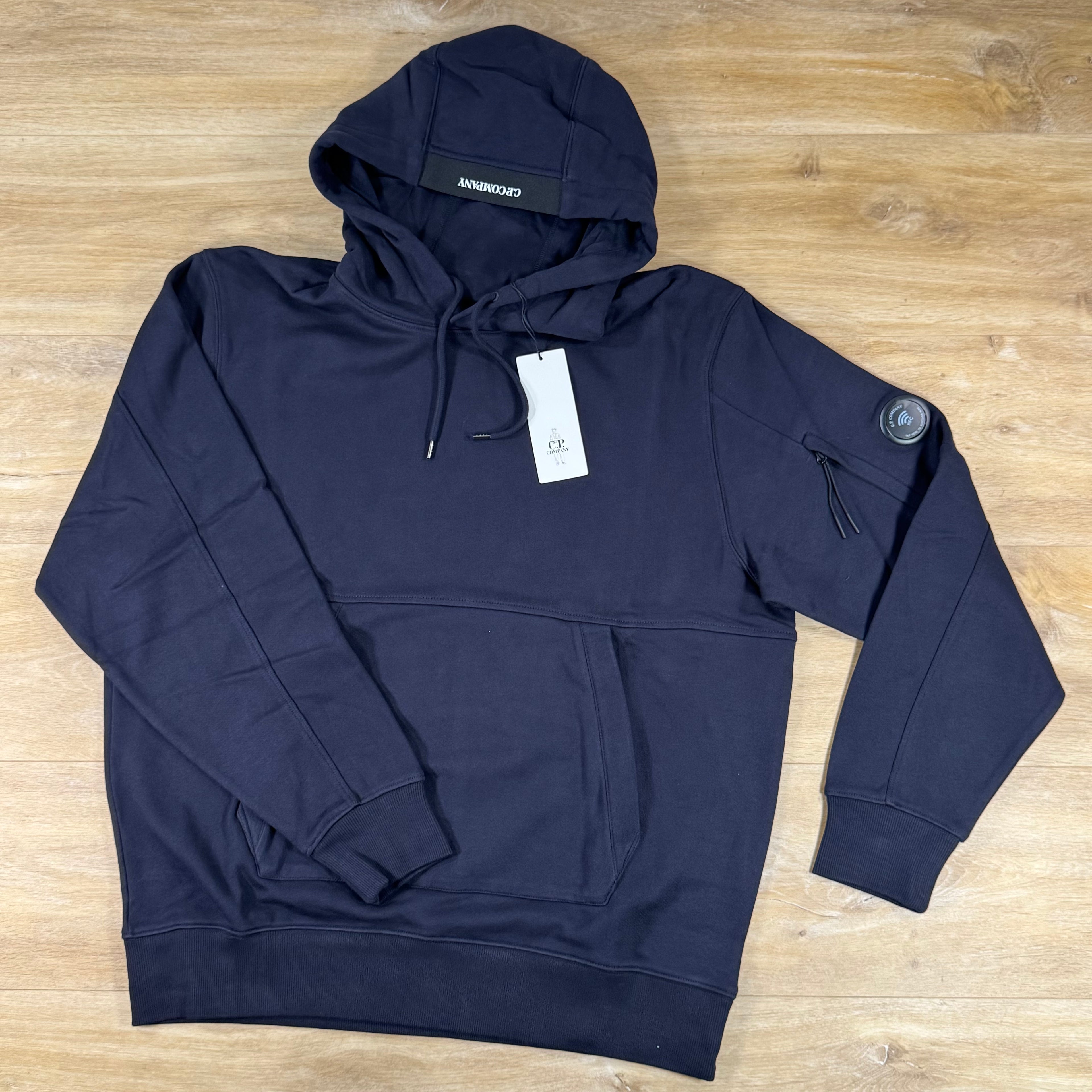 C.P. Company Diagonal Raised Fleece Lens Hoodie in Navy