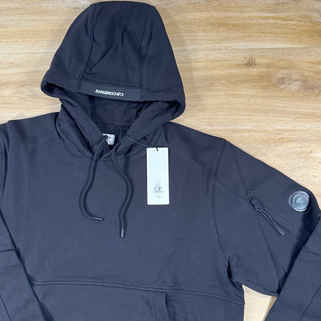 C.P. Company Diagonal Raised Fleece Lens Hoodie in Black