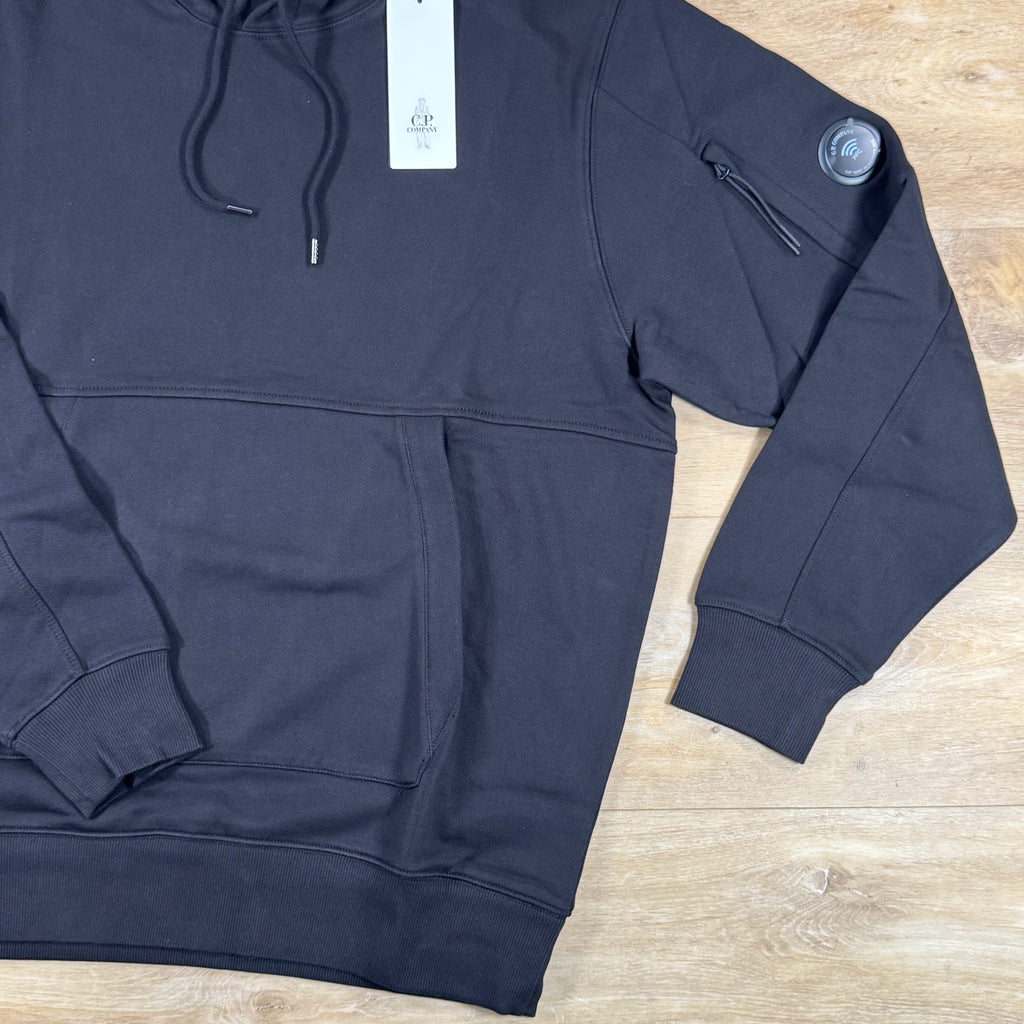 C.P. Company Diagonal Raised Fleece Lens Hoodie in Black