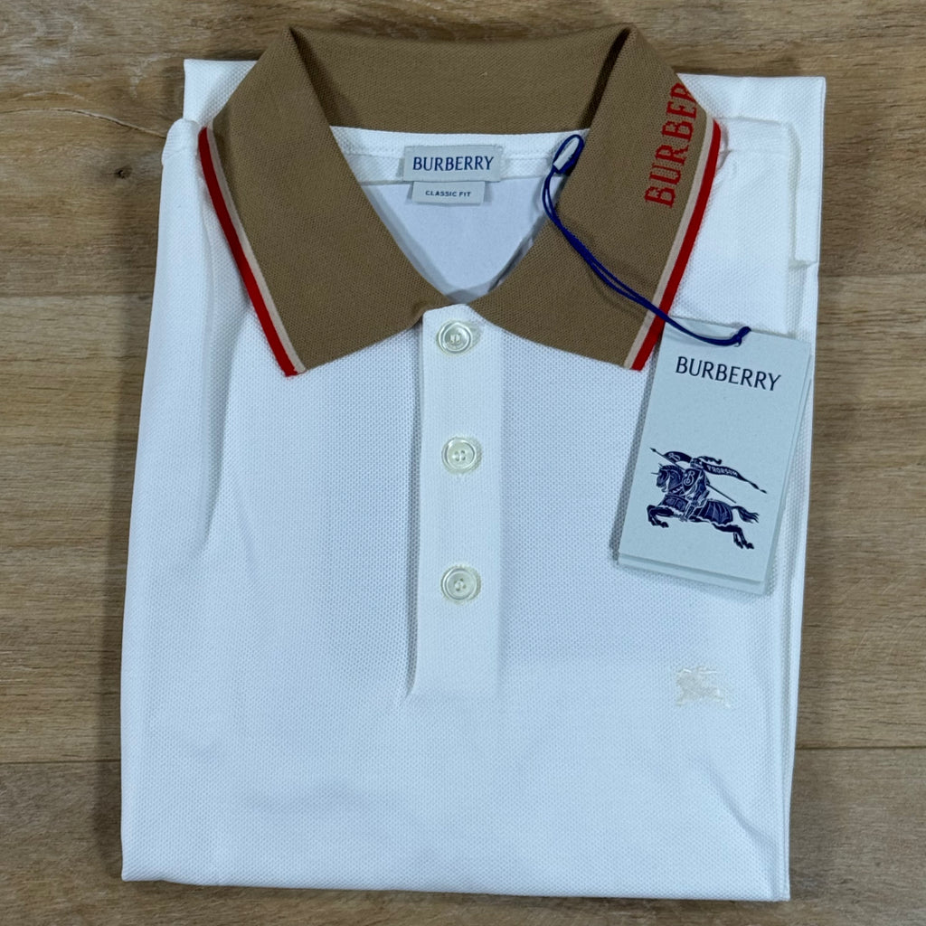 Burberry Evan Check Trim Polo Shirt in Chalk