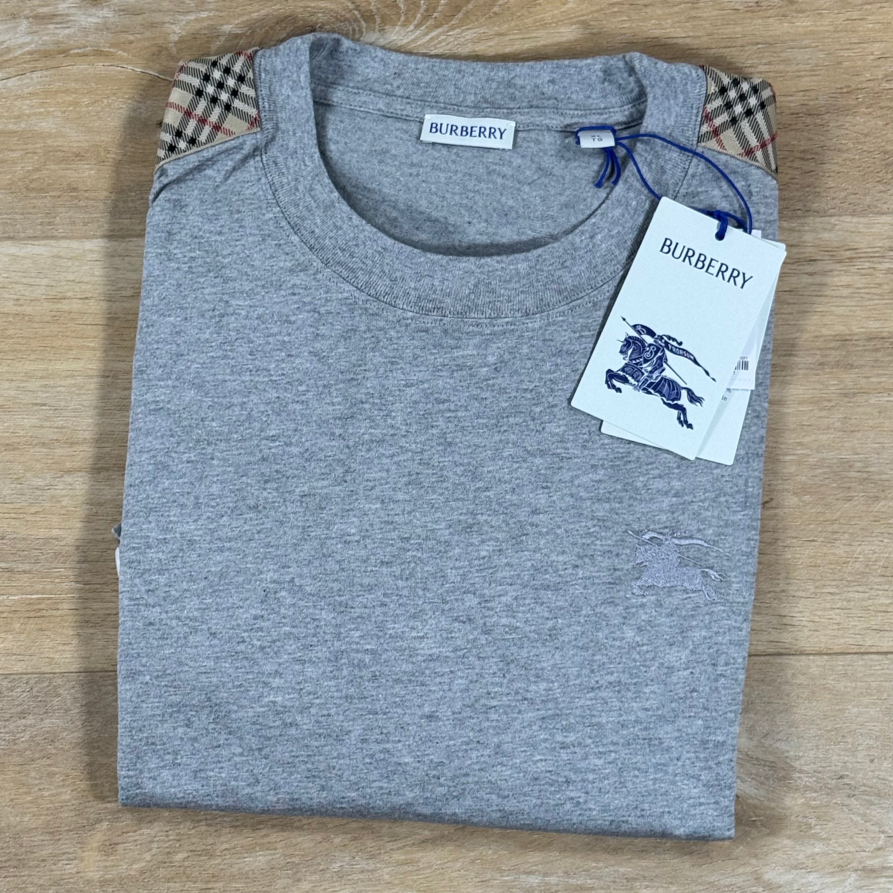 Burberry Check Trim T-Shirt in Pale Grey
