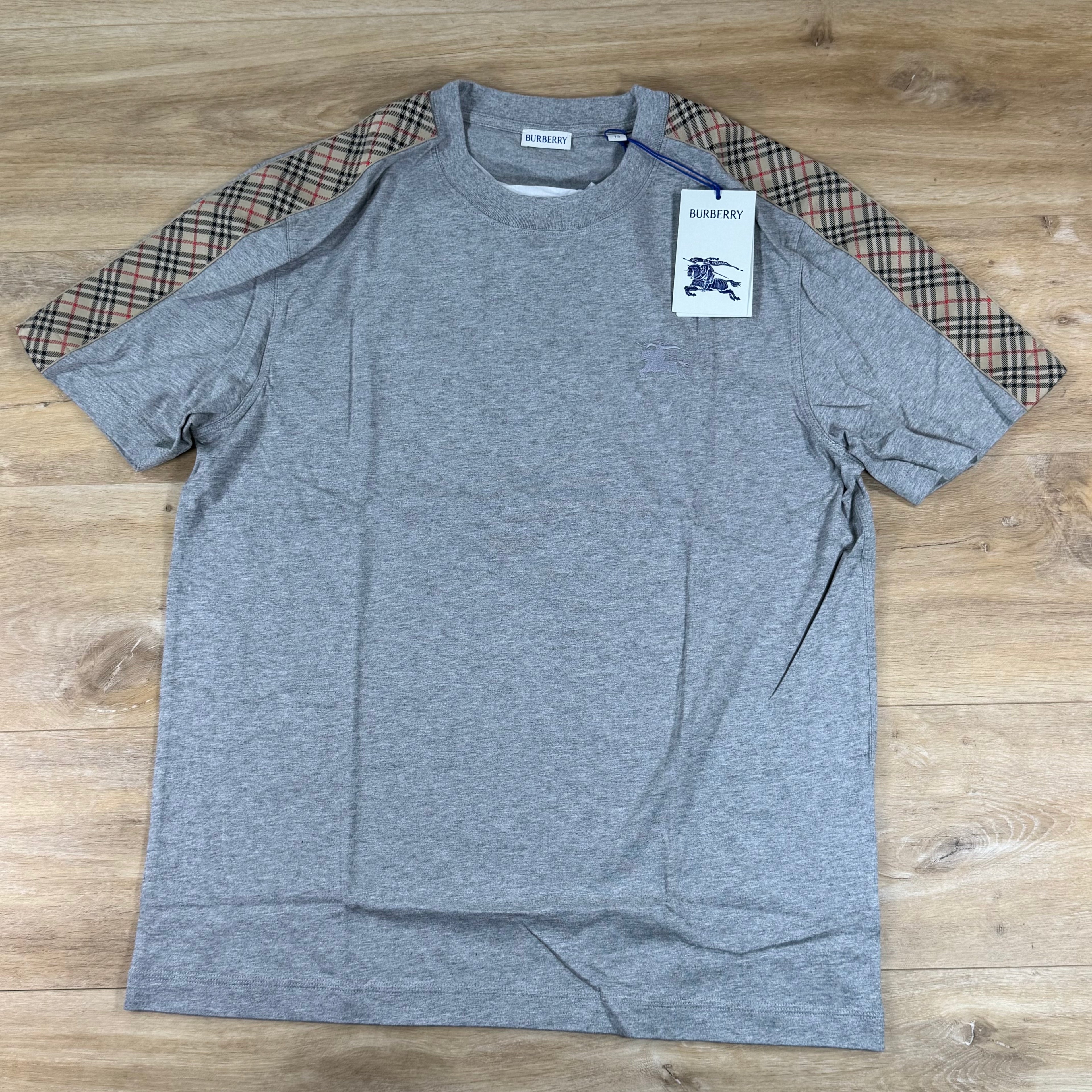 Burberry Check Trim T-Shirt in Pale Grey