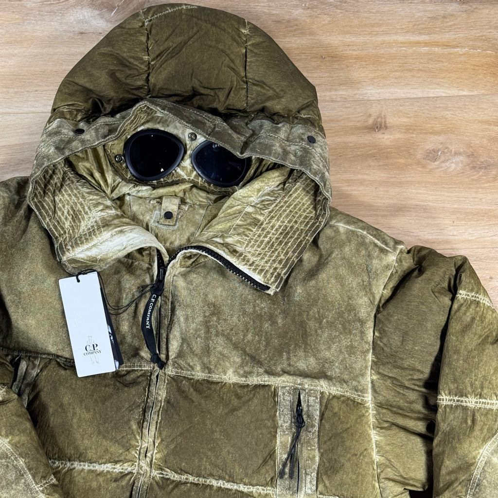 C.P. Company Eco-Chrome R Mixed Goggle Down Jacket in Re-Color Kaky - Beige