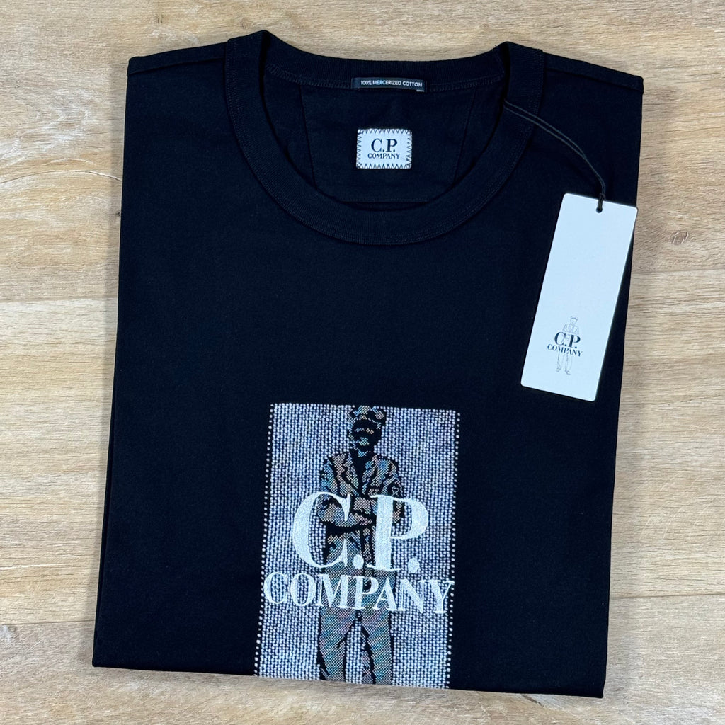 C.P. Company Mercerized Jersey Twisted Chest Logo T-Shirt in Black