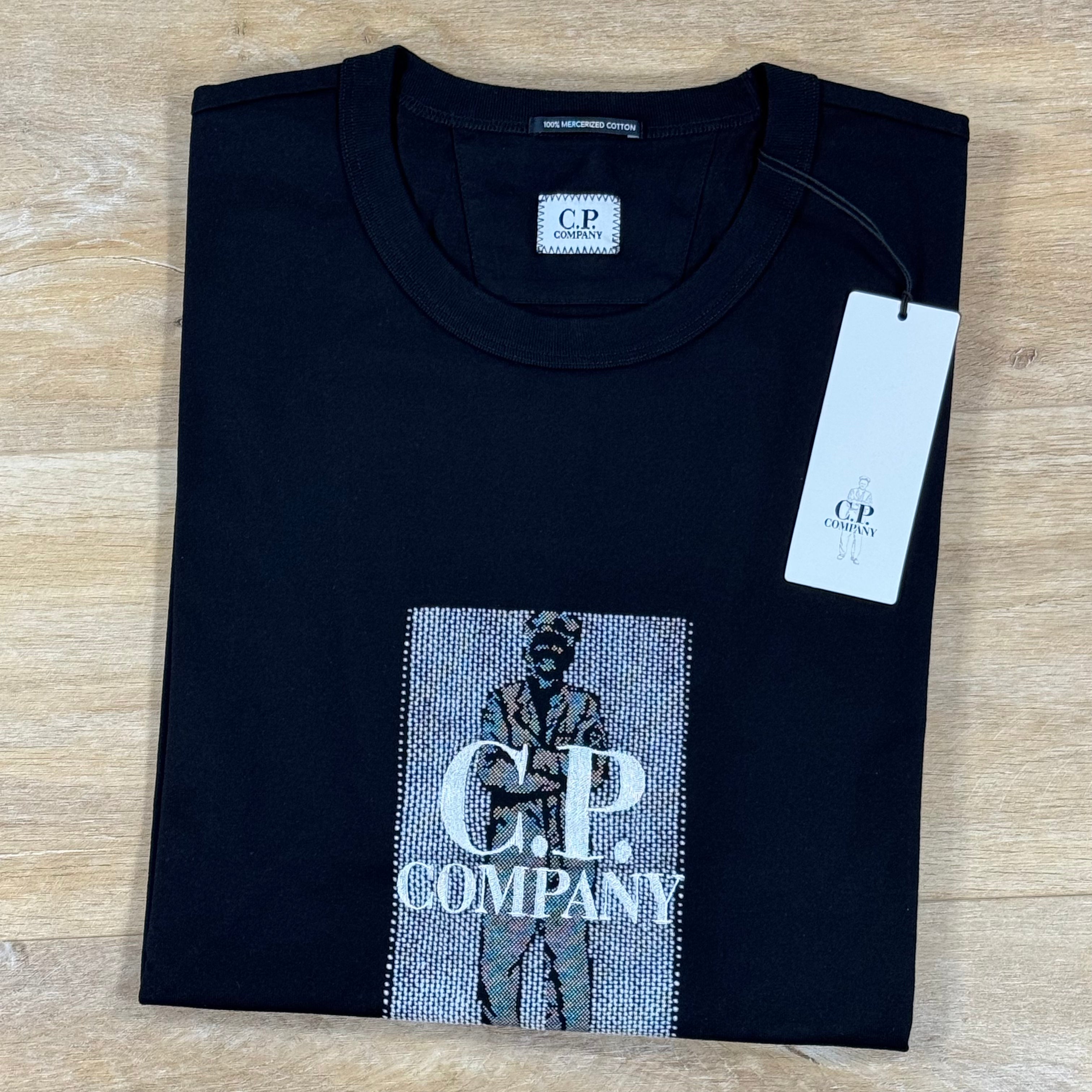 C.P. Company Mercerized Jersey Twisted Chest Logo T-Shirt in Black