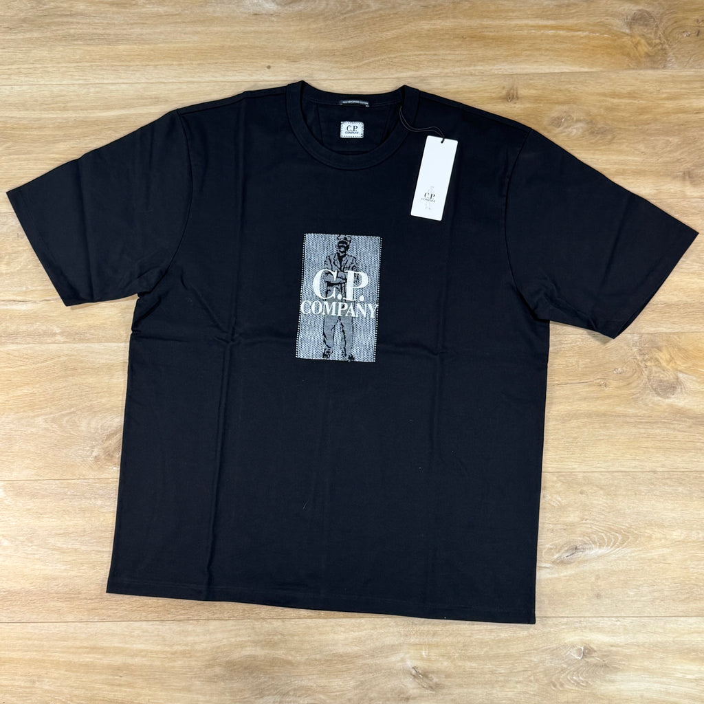 C.P. Company Mercerized Jersey Twisted Chest Logo T-Shirt in Black