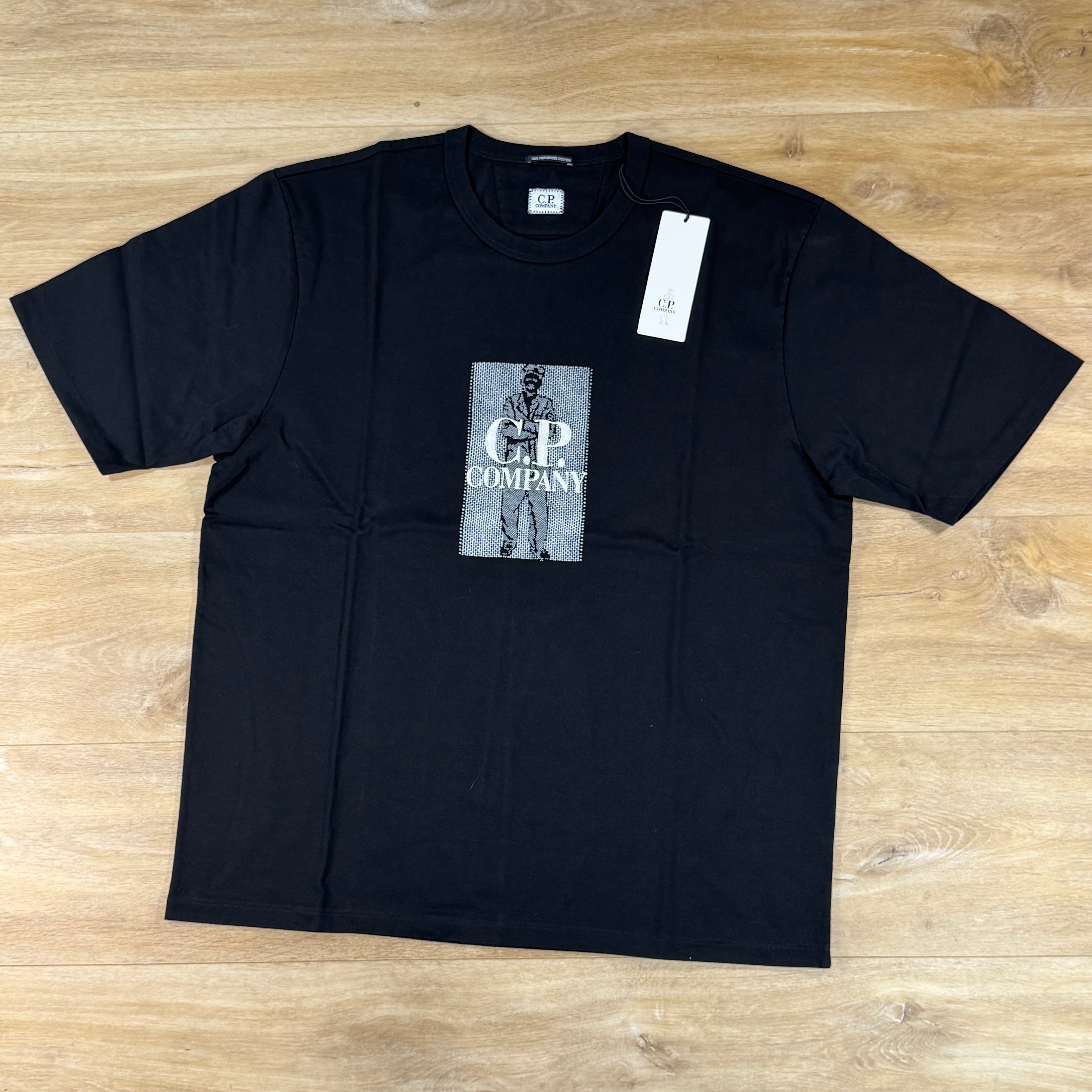C.P. Company Mercerized Jersey Twisted Chest Logo T-Shirt in Black