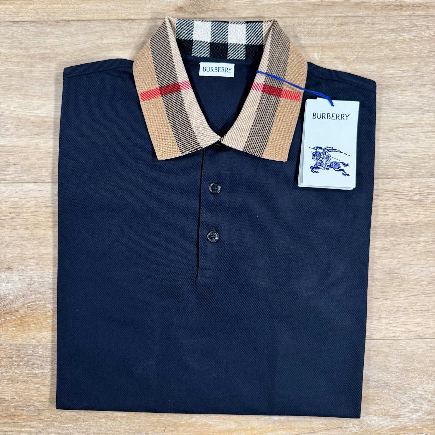 Burberry Cody Check Collar Polo Shirt in Smoked Navy
