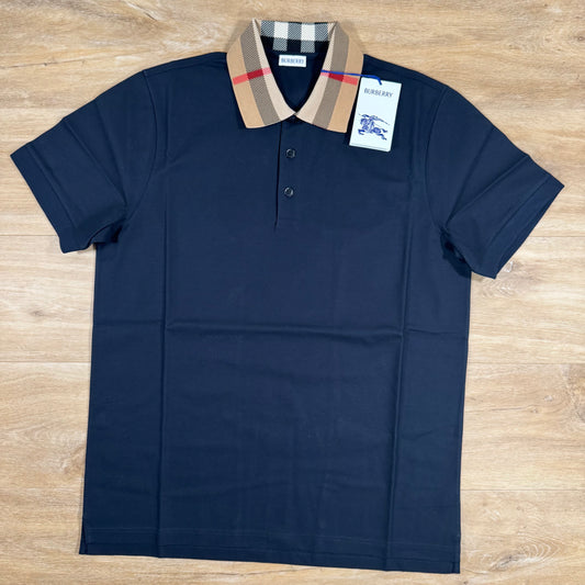 Burberry Cody Check Collar Polo Shirt in Smoked Navy