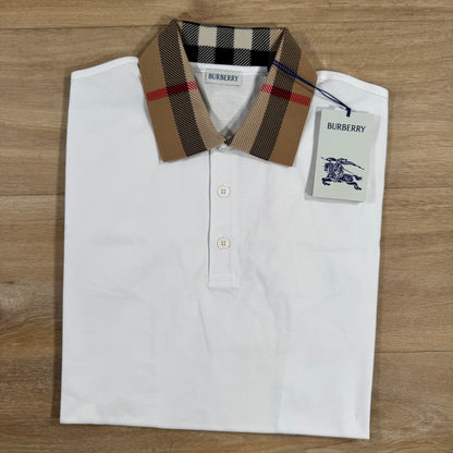 Burberry Cody Check Collar Polo Shirt in White