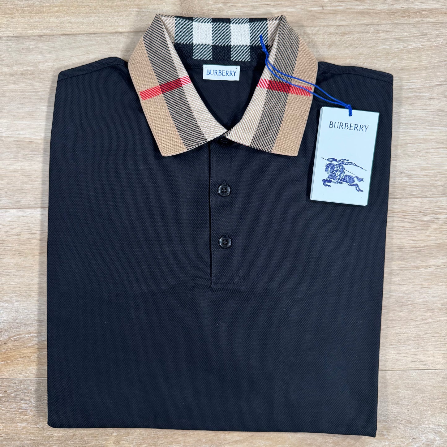 Burberry Cody Check Collar Polo Shirt in Black
