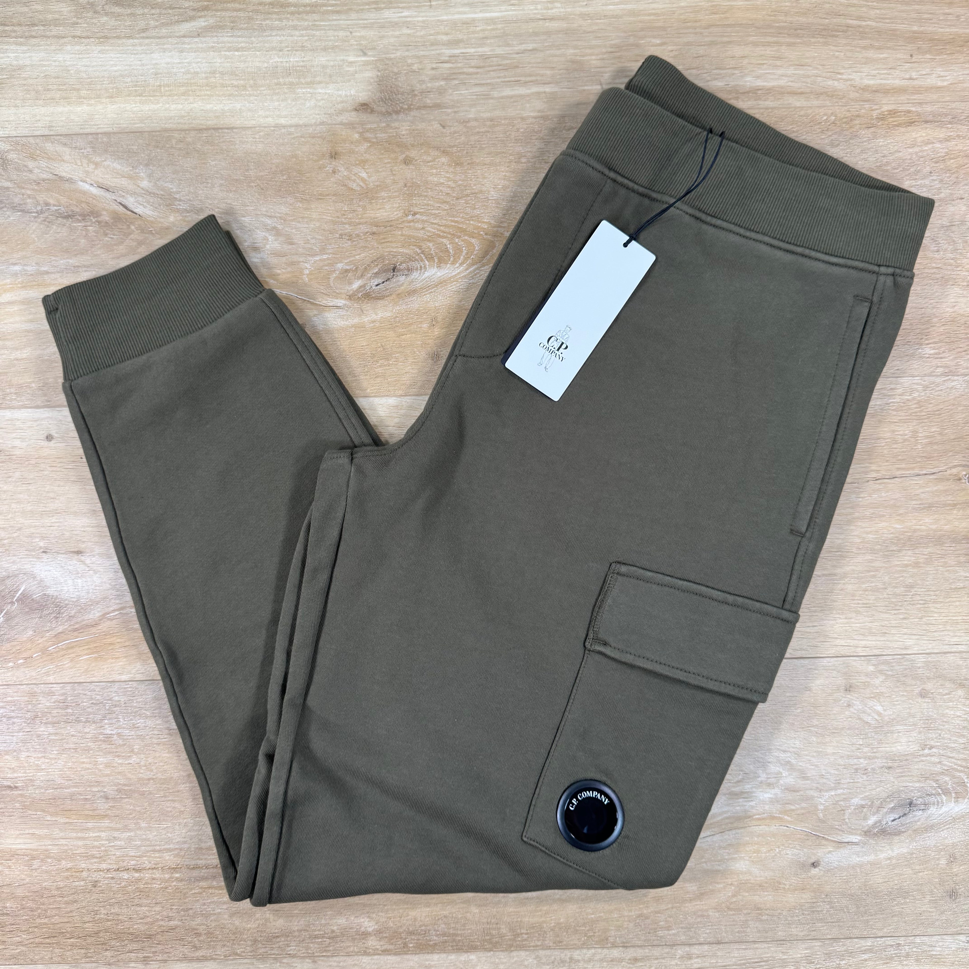 C.P. Company Diagonal Raised Fleece Lens Sweatpants in Ivy Green